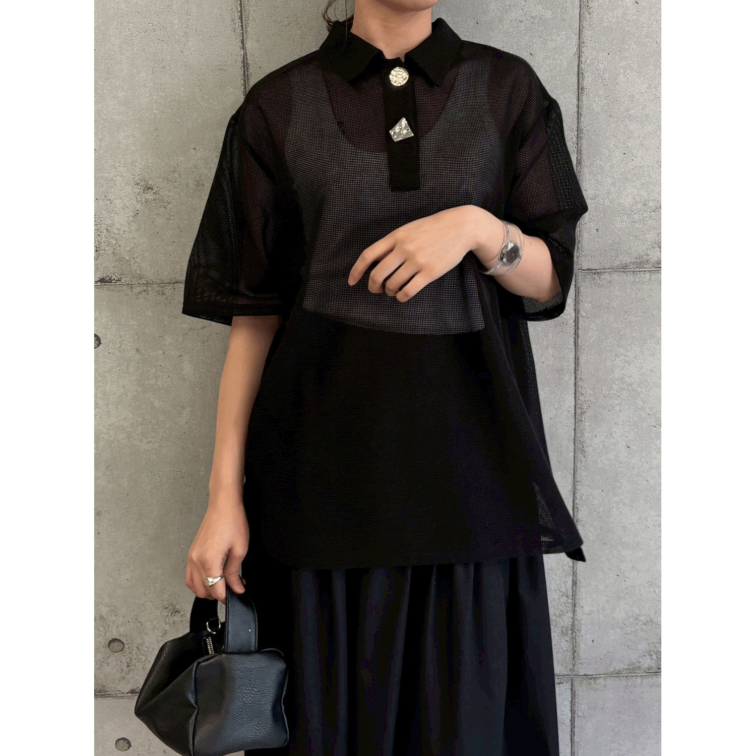 ROSIEE ニュアンス釦メッシュBIGシャツ - 画像7