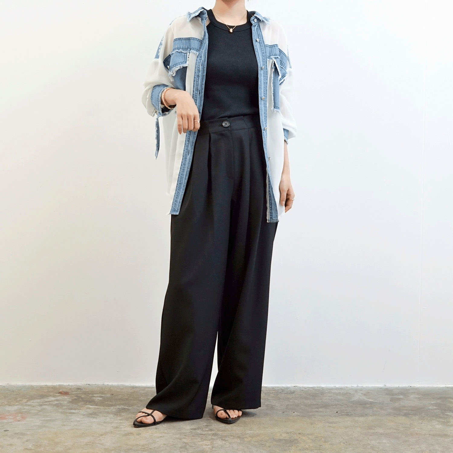 SEVEN SENSE デニム切替シアーシャツ - 画像6