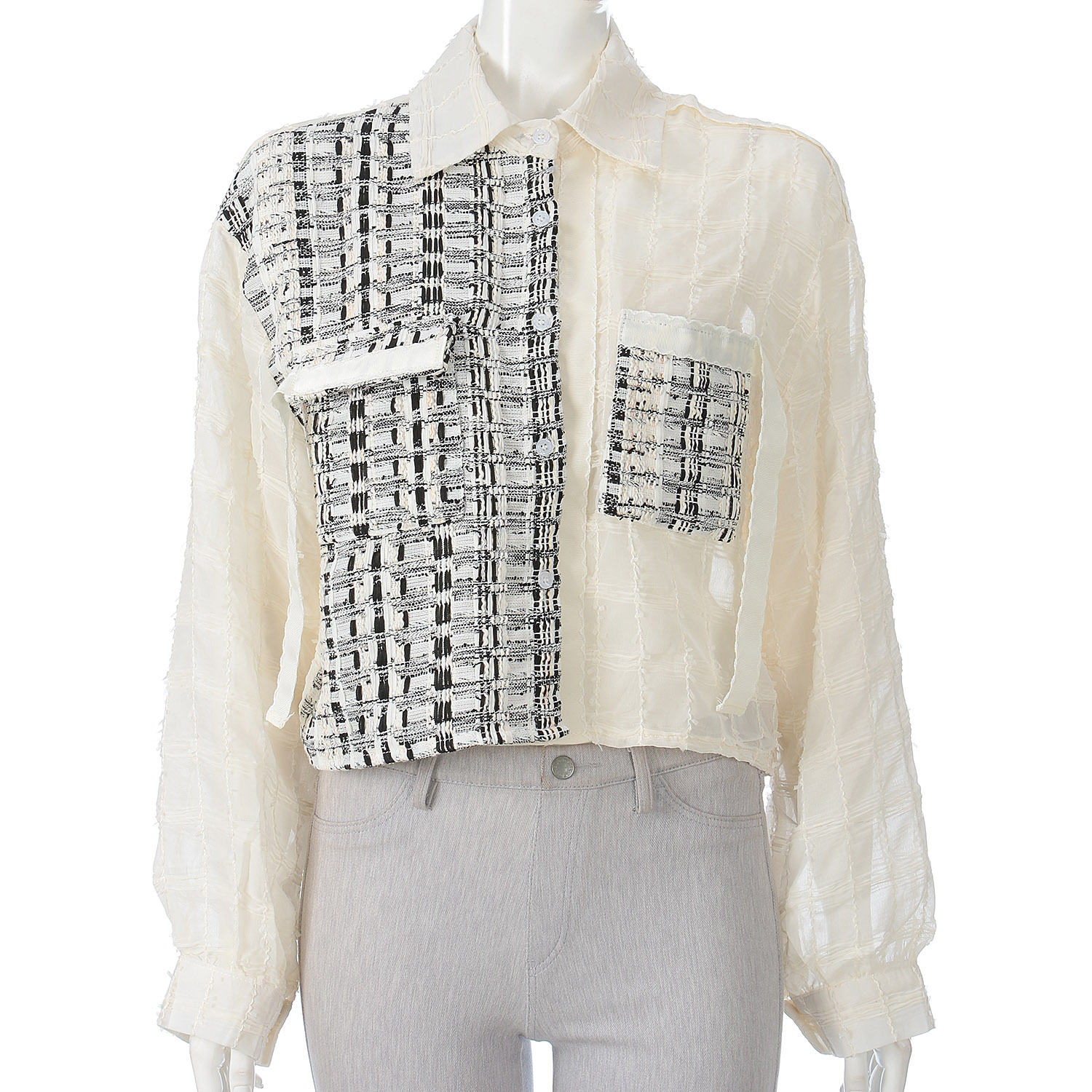 SEVEN SENSE  アシメツイードデザインシアーシャツ - 画像6