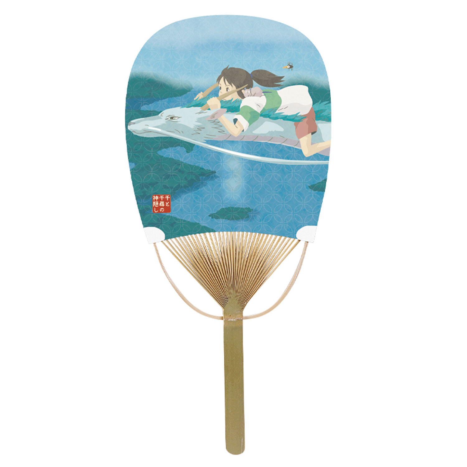 千と千尋の神隠し 竹うちわ小判型 ハクに乗って - 画像1