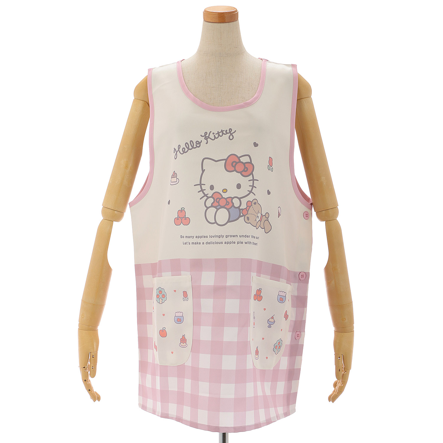 サンリオ ハローキティ 転写脇ボタンエプロン ピンク - 画像1