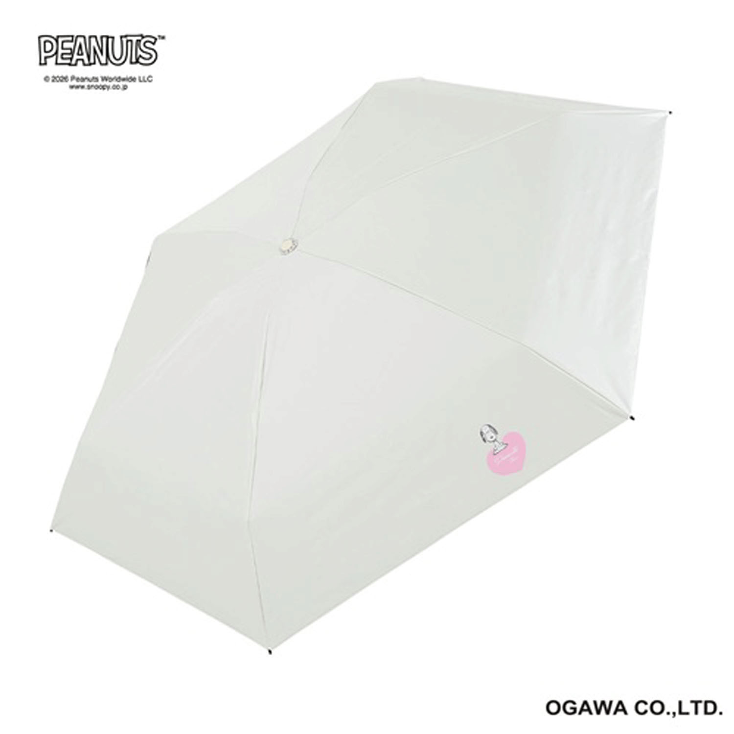 ピーナッツ スヌーピー 晴雨兼用折りたたみ傘 ホワイト・ハート - 画像1