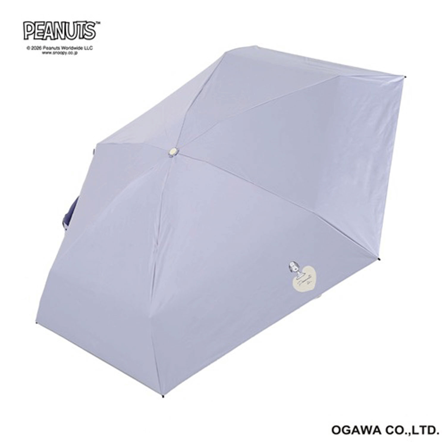 ピーナッツ スヌーピー 晴雨兼用折りたたみ傘 パープル・ハート - 画像1