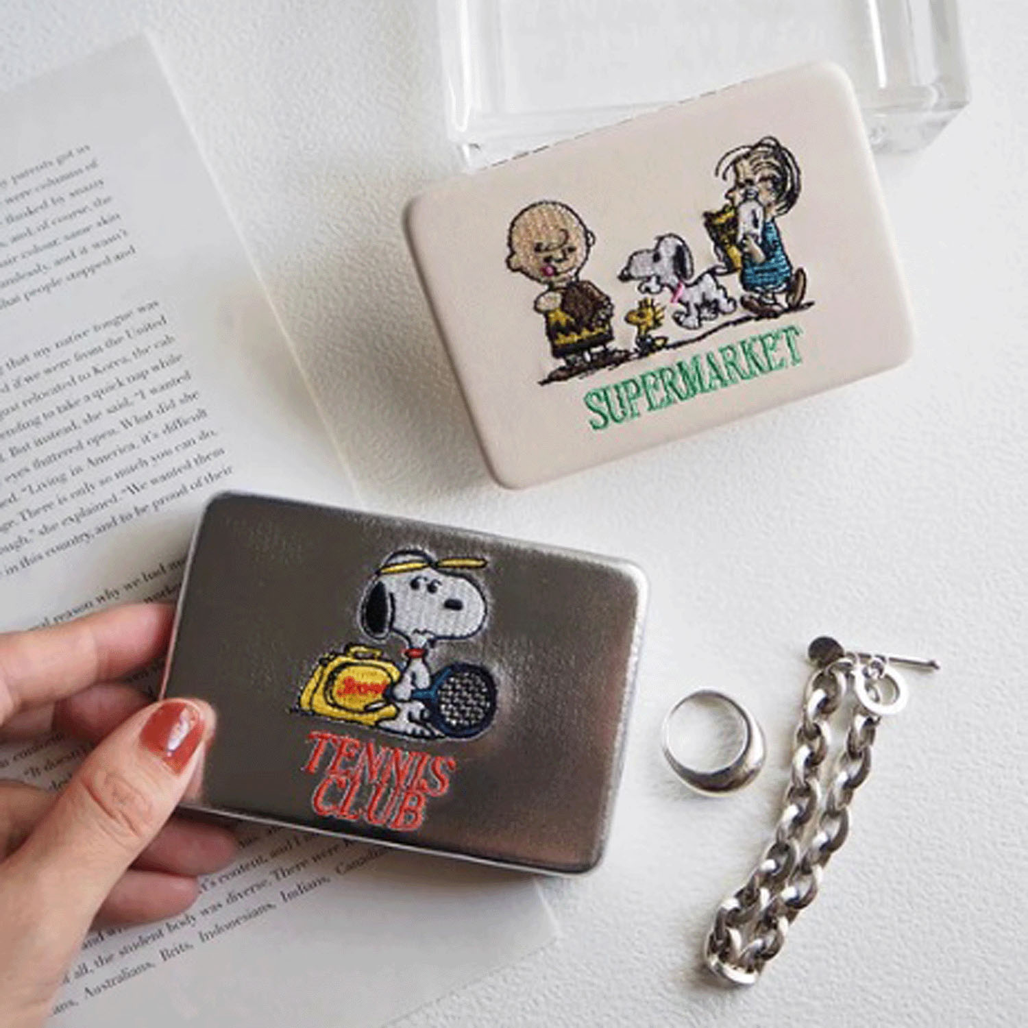 スヌーピー マルチケース コンパクトミラーケースL IVORY - 画像2