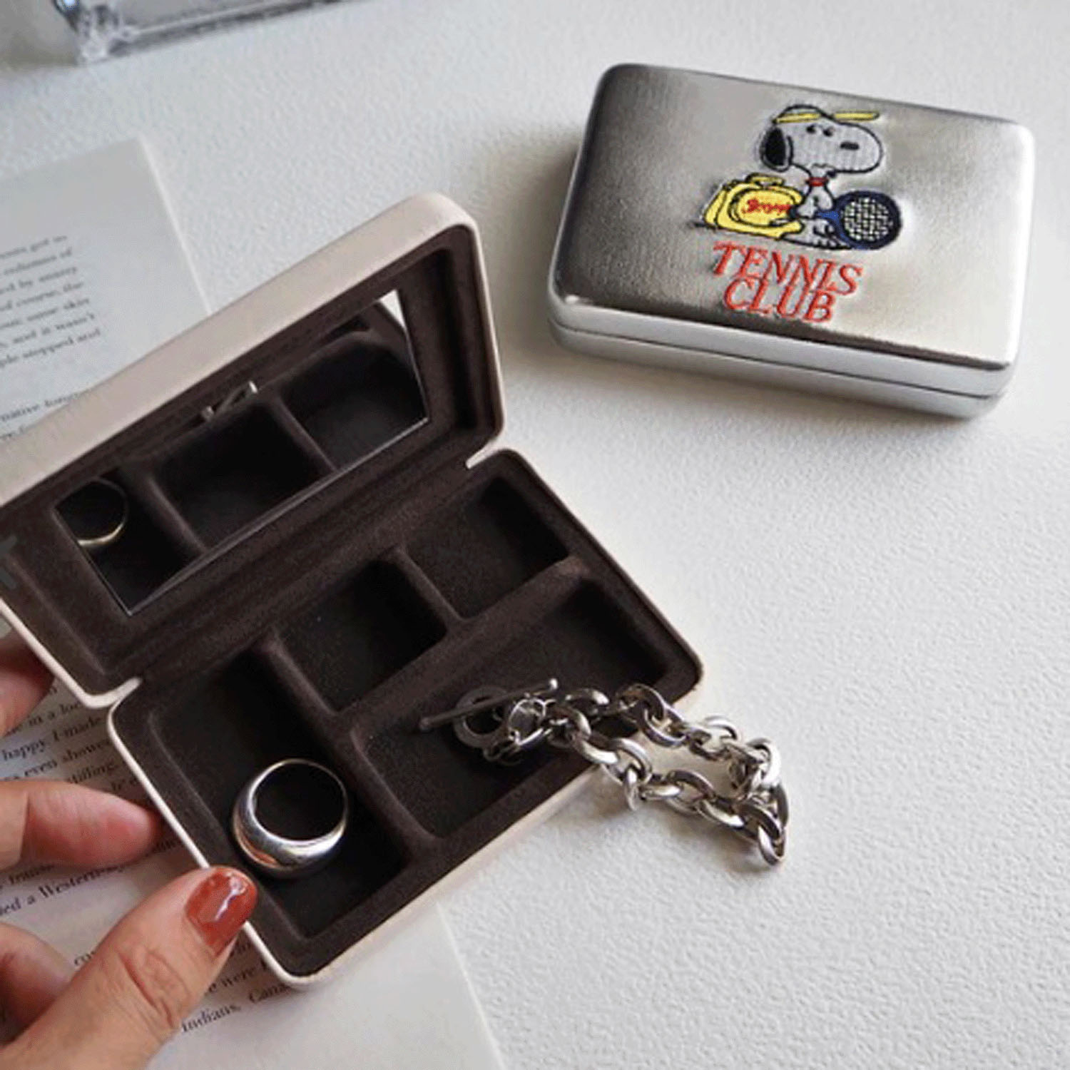 スヌーピー マルチケース コンパクトミラーケースL IVORY - 画像3