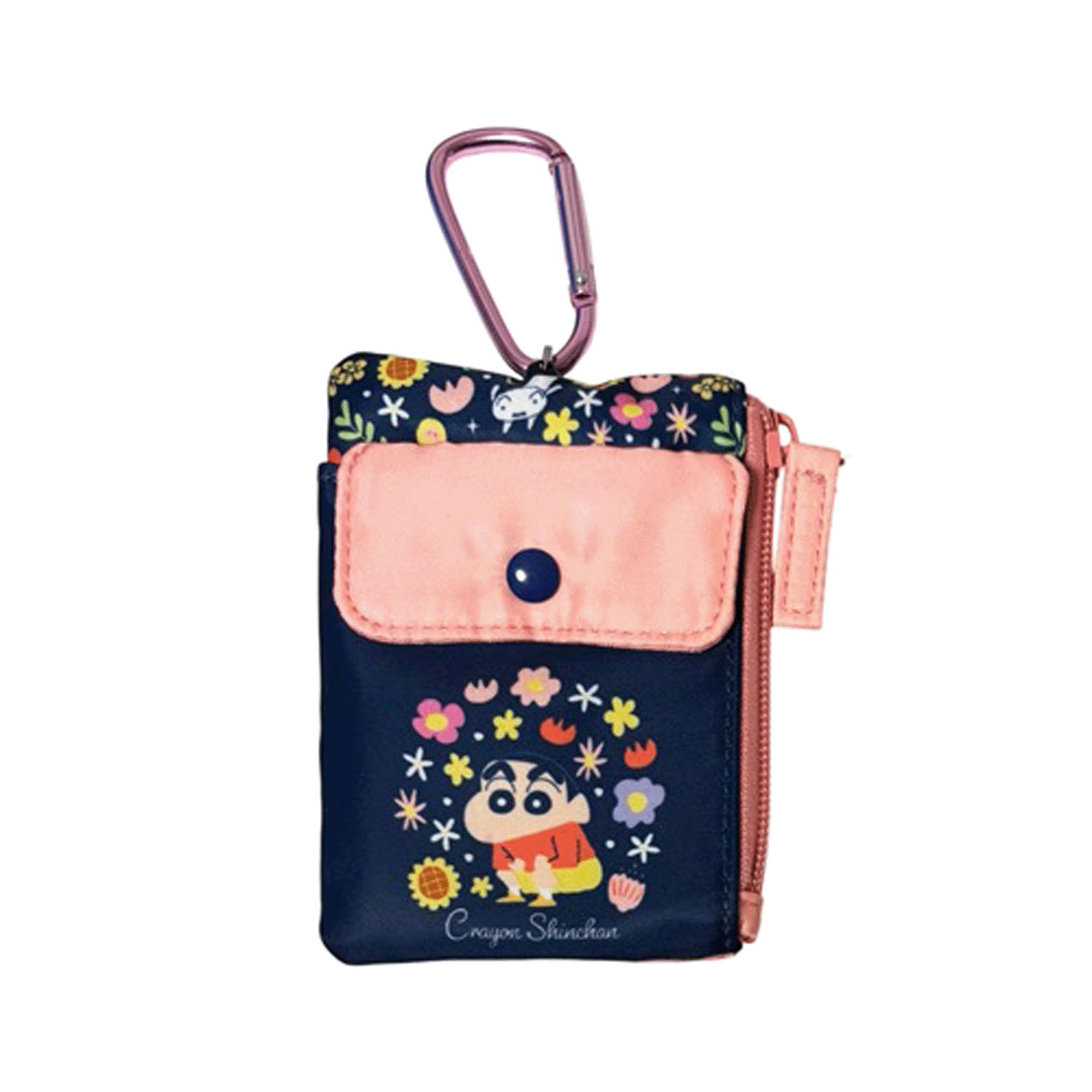 クレヨンしんちゃん リール付きパスケース フラワー ネイビー - 画像1