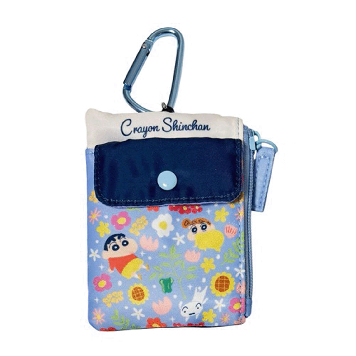 クレヨンしんちゃん リール付きパスケース フラワー ブルー - 画像1