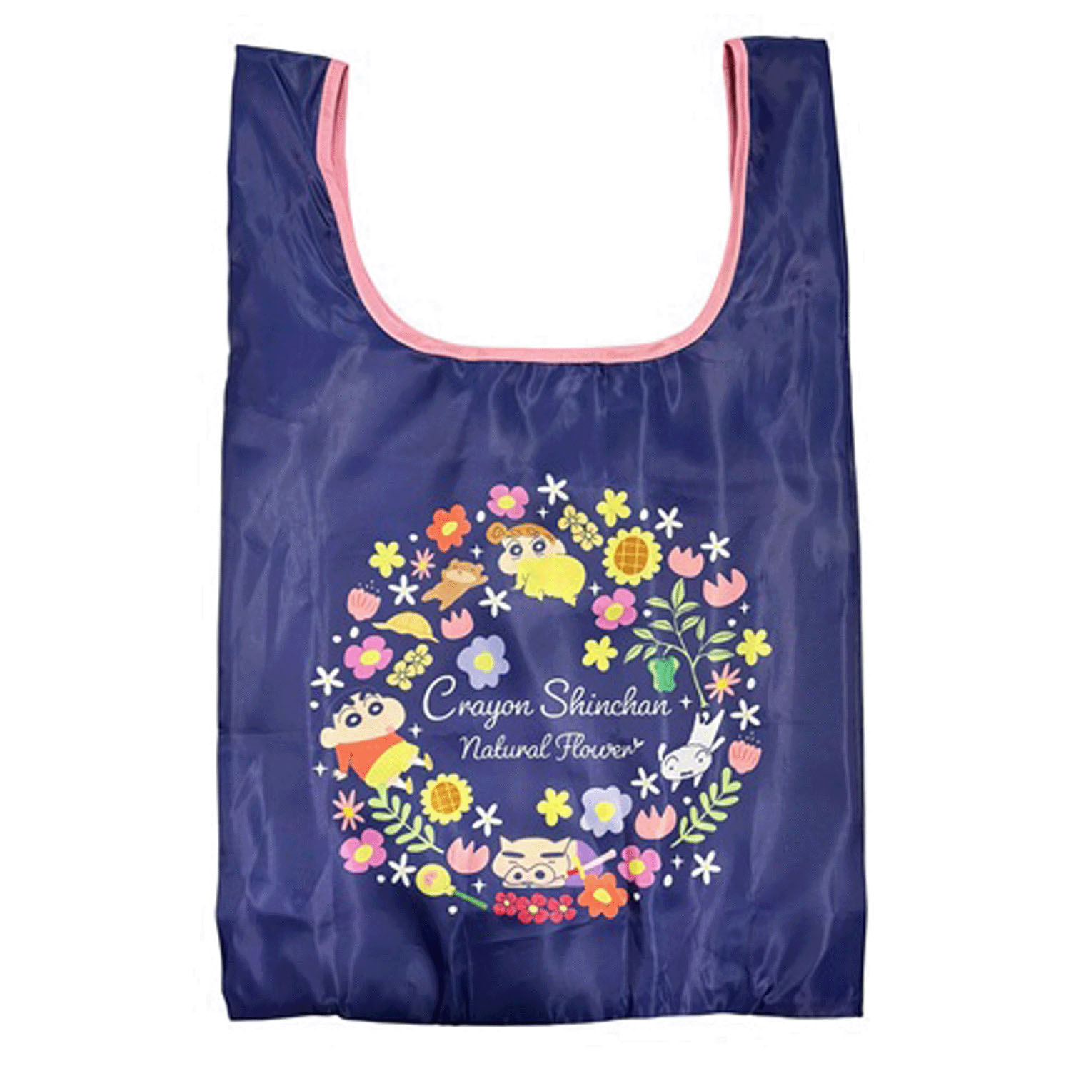 クレヨンしんちゃん マルシェショッピングバッグ フラワー ネイビー - 画像1