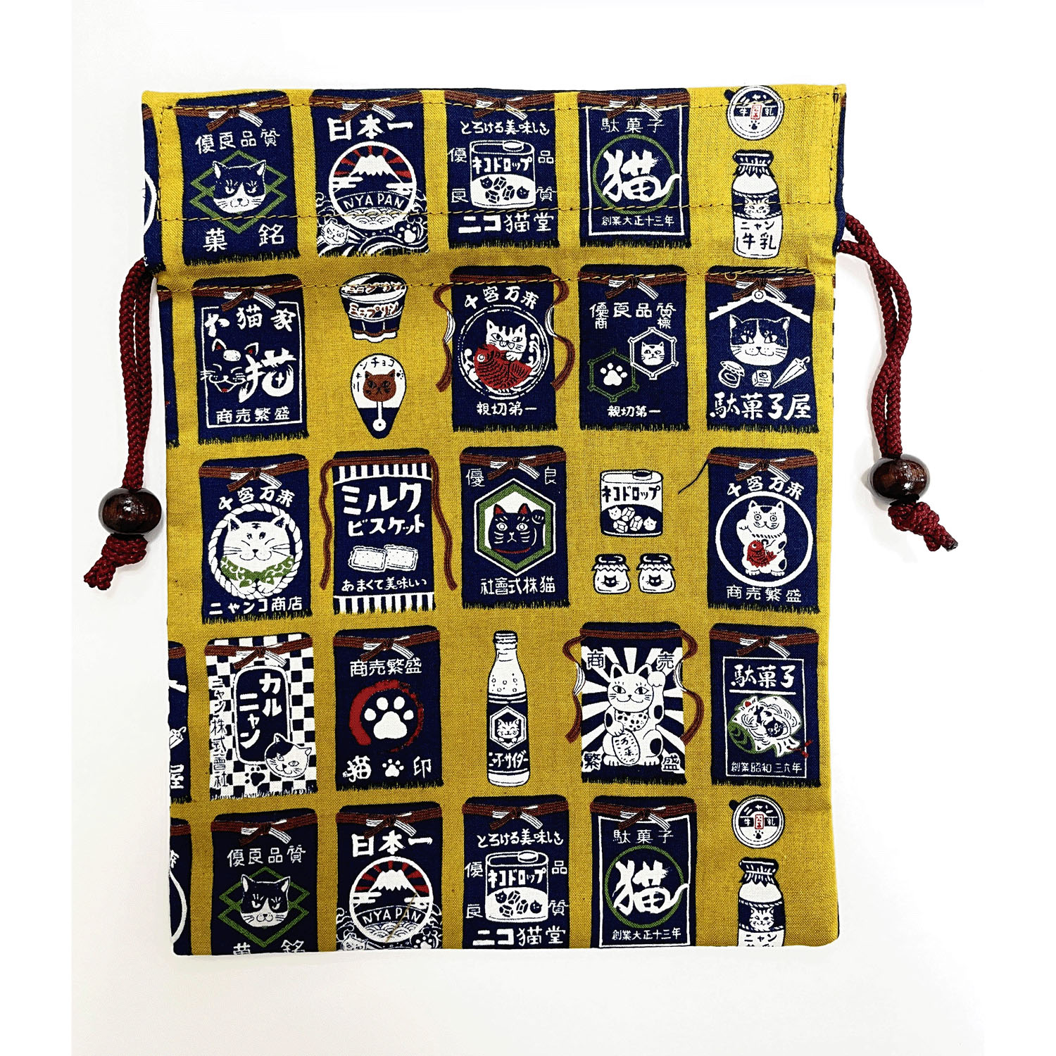 【12グレー・74紺 在庫限りで製造終了】平巾着 ねこ前かけ - 画像2