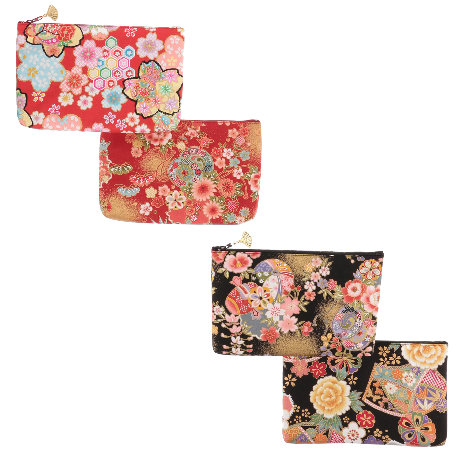 花小紋 金扇付き角平ポーチ - 画像1