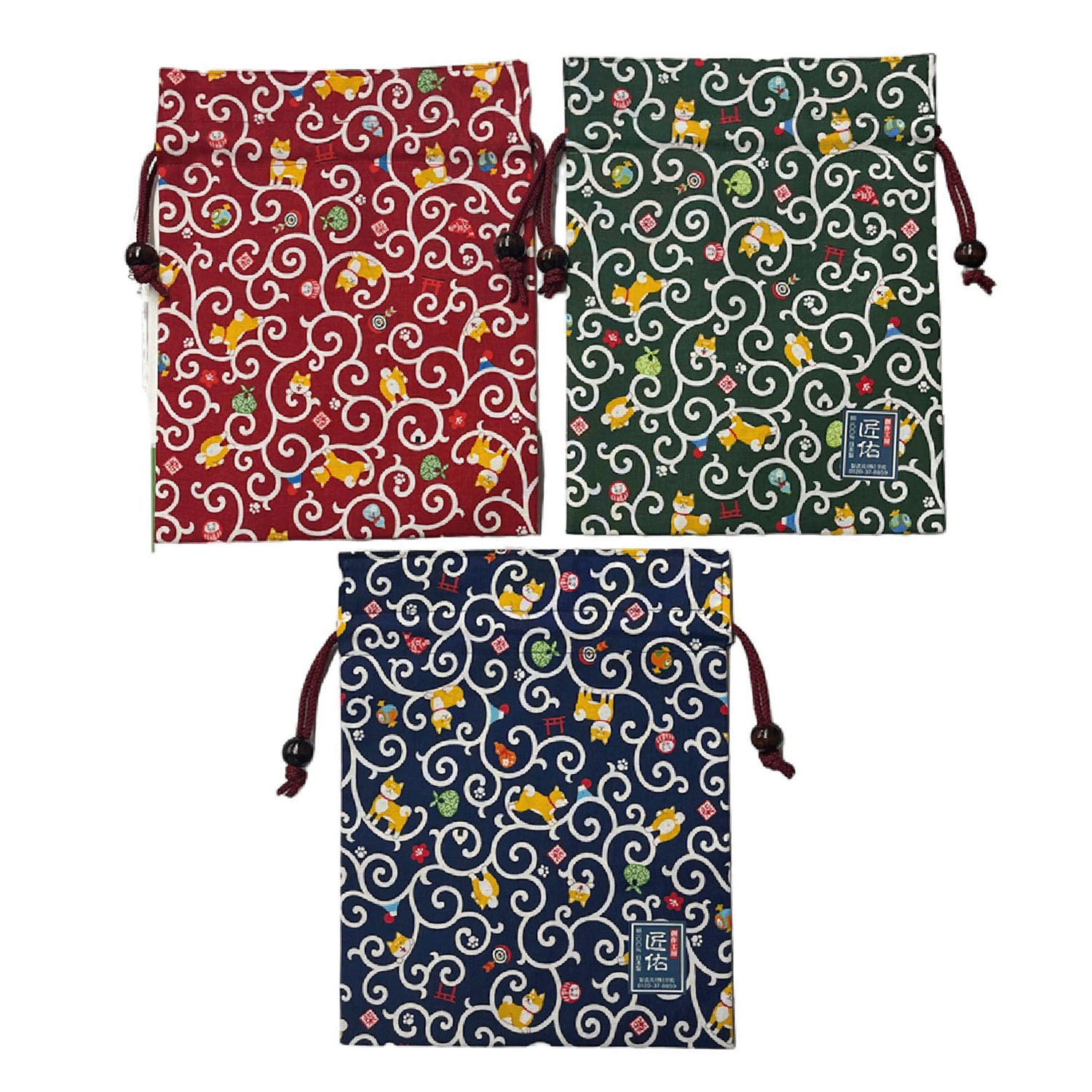 平巾着 柴犬唐草