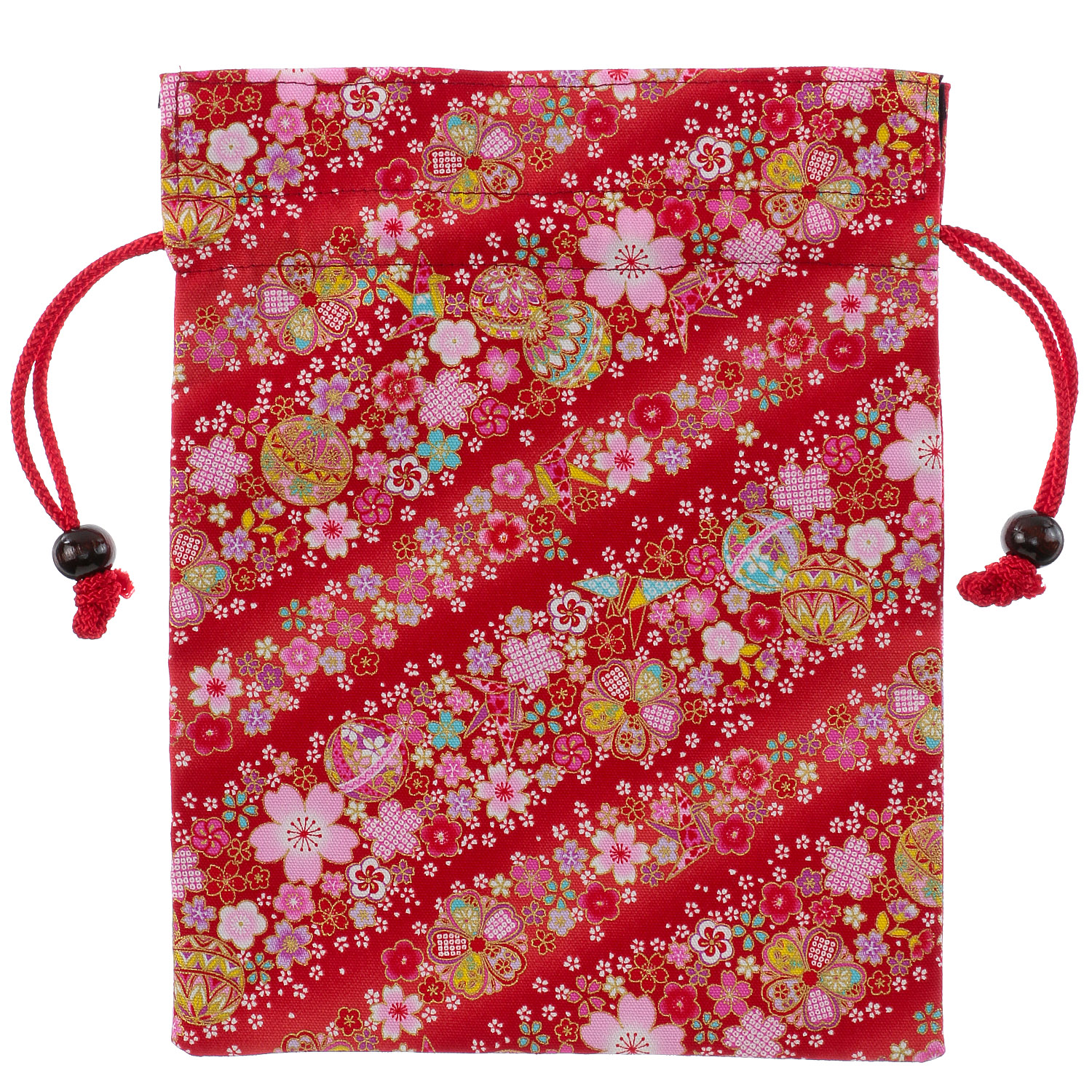 友禅花てまり 木玉付平巾着 - 画像3