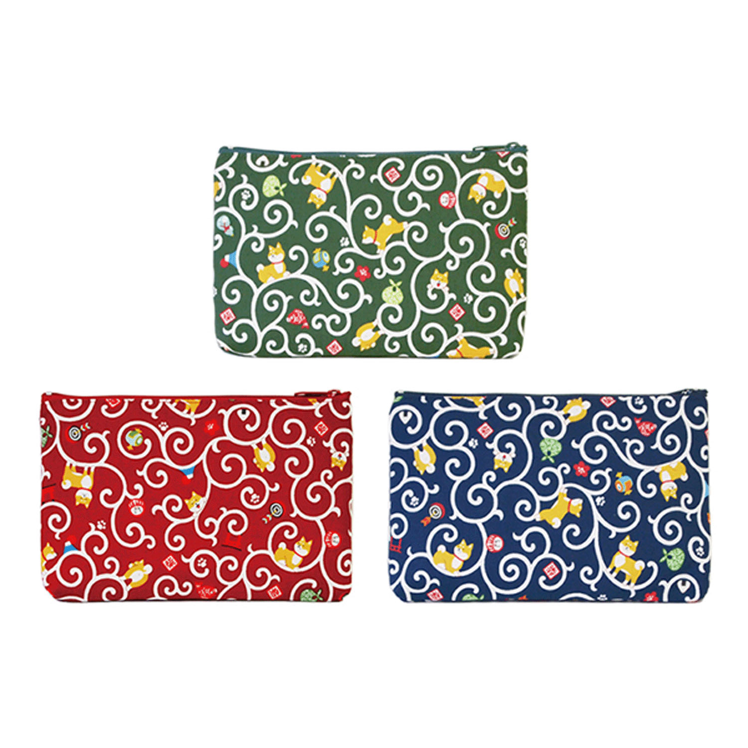 縁起屋 柴犬唐草 平ポーチ小 - 画像1