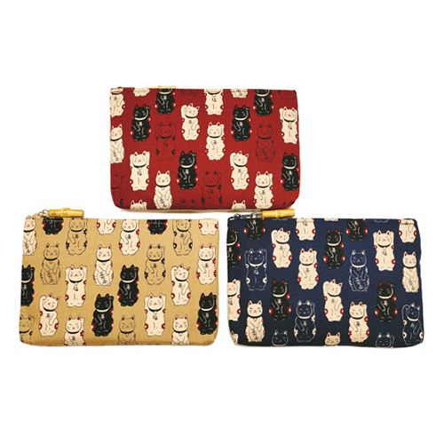 福あつめ 招き猫 竹玉付角平ポーチ