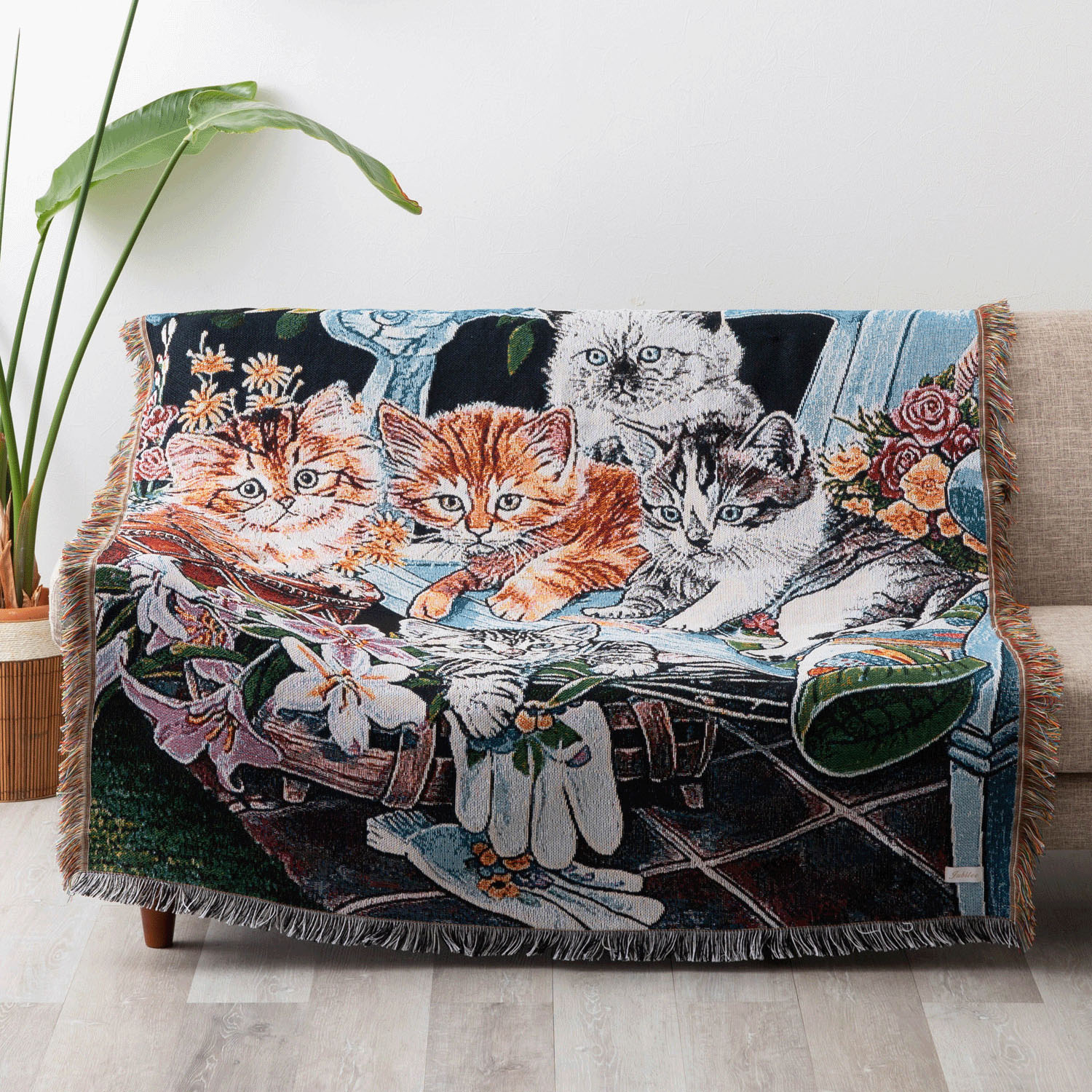 ジャガード織 スローケットラグ 猫デザイン - 画像7