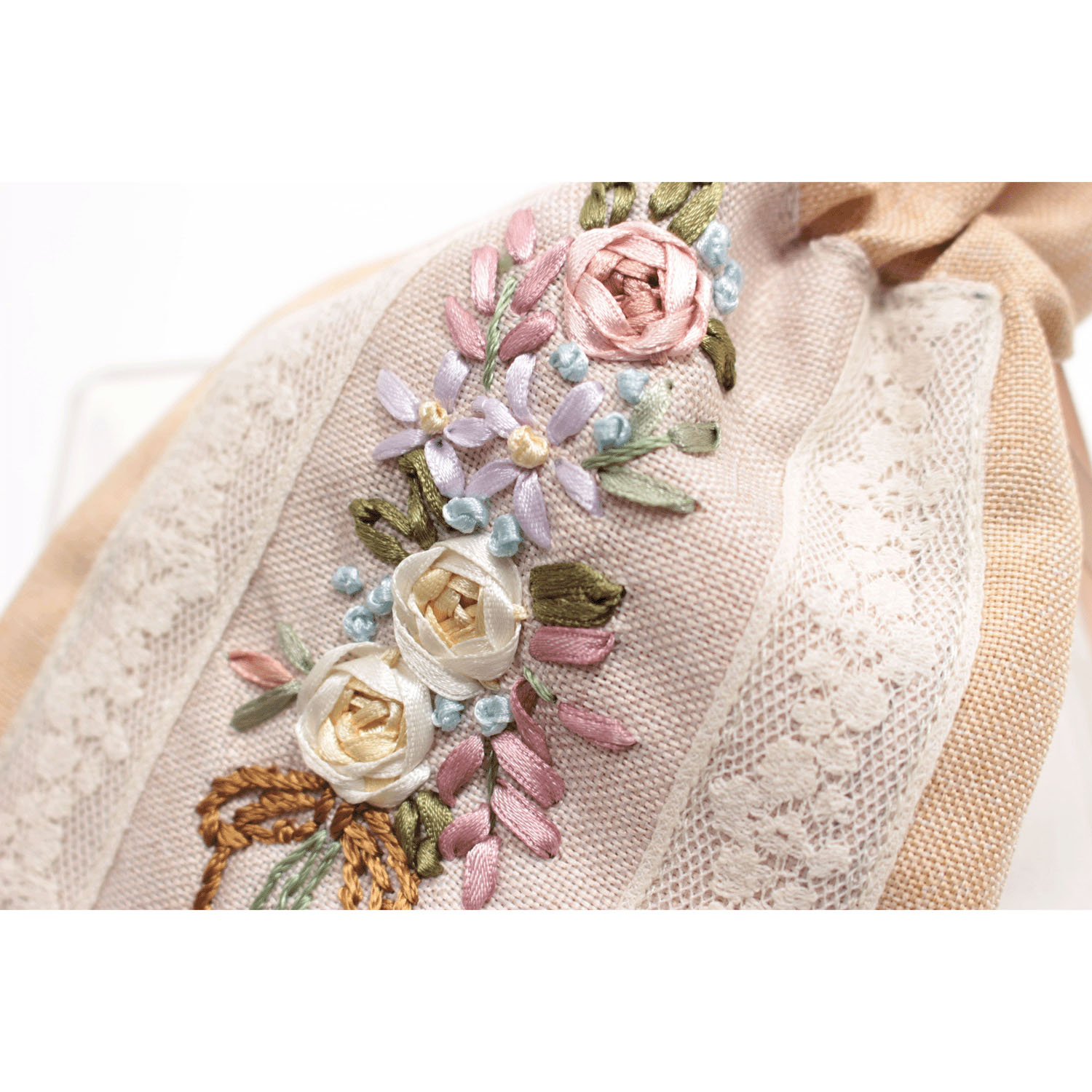 リボン刺繍 ベージュ 巾着M - 画像4