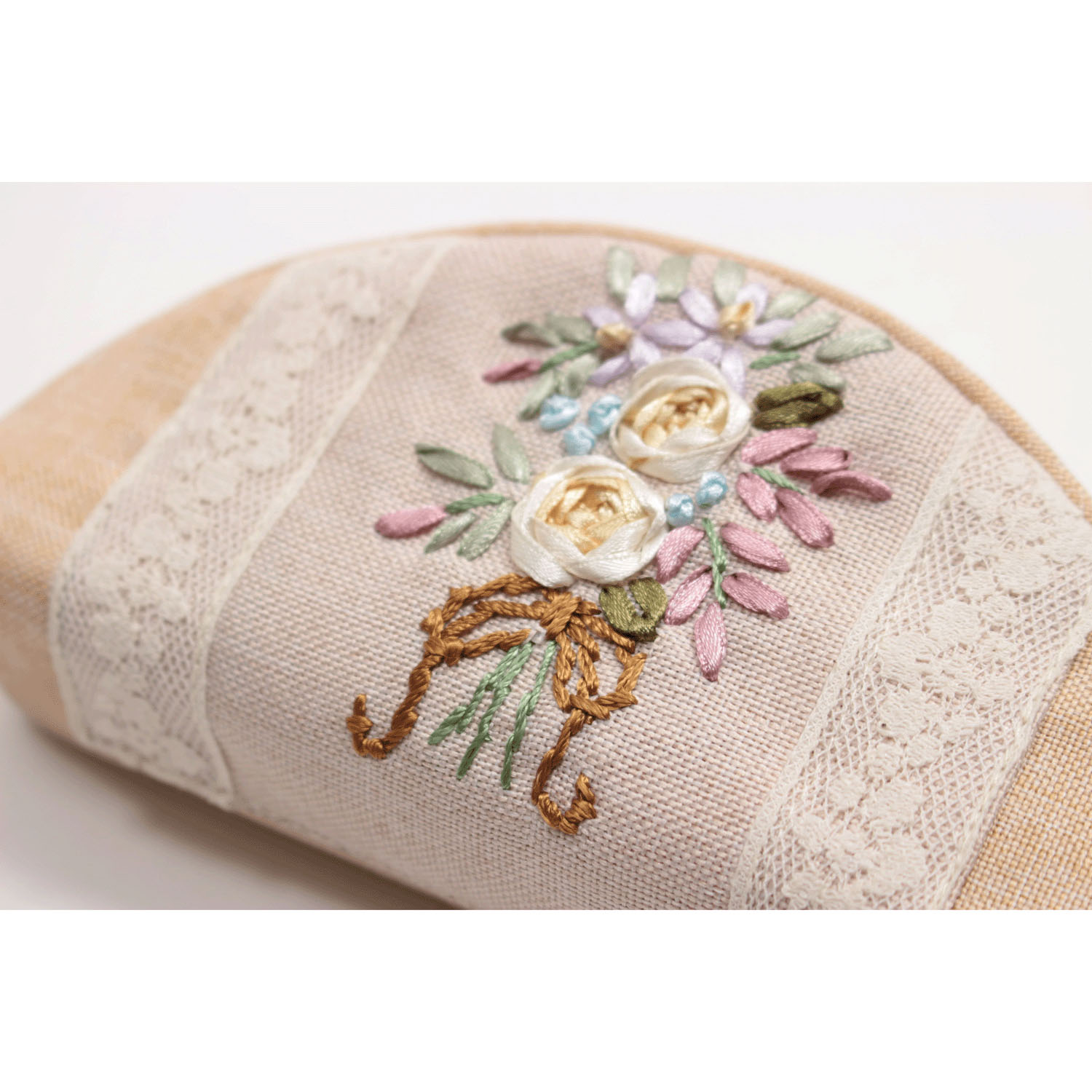 リボン刺繍 ベージュ 眼鏡ケース - 画像4