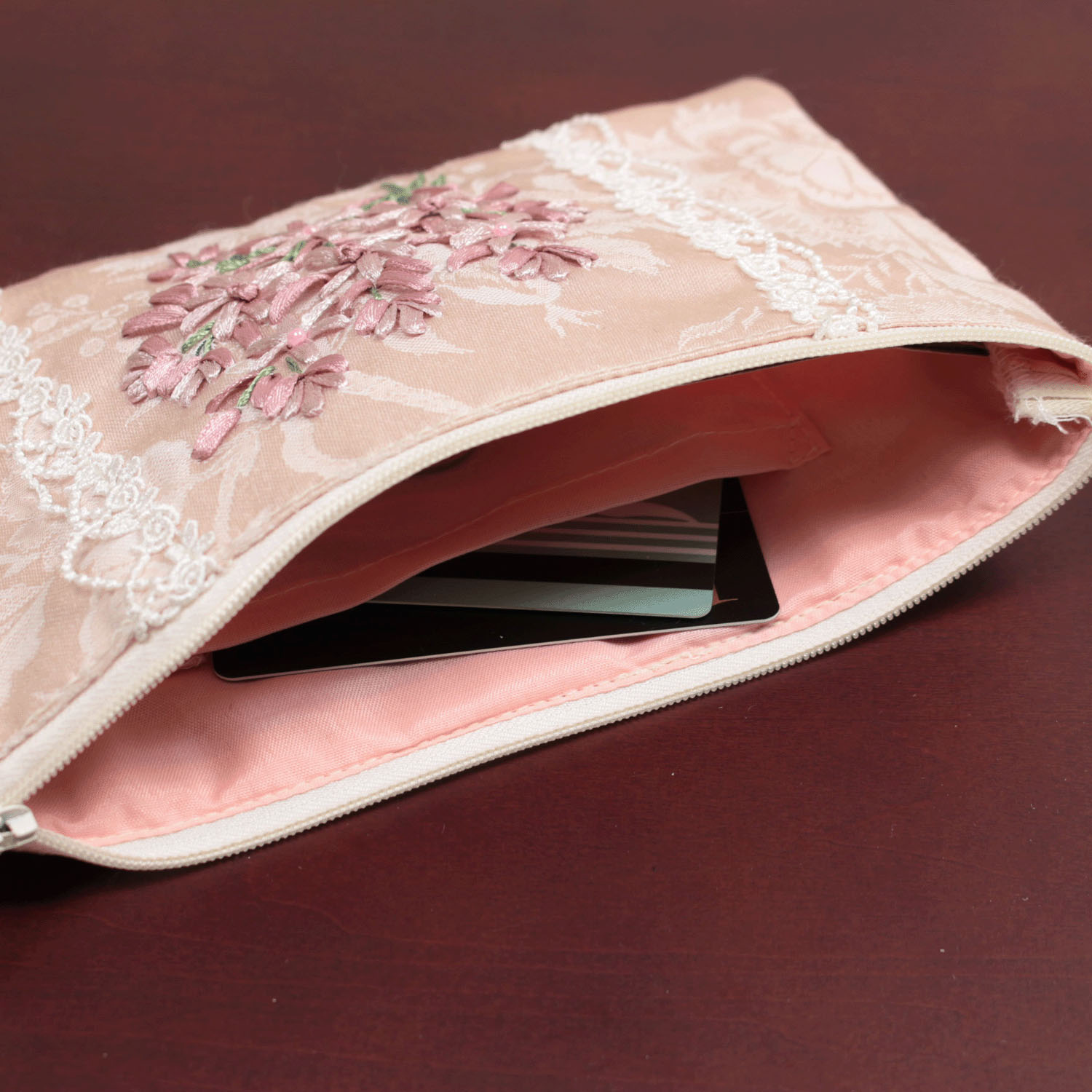 リボン刺繍 ピンク マルチケース - 画像5