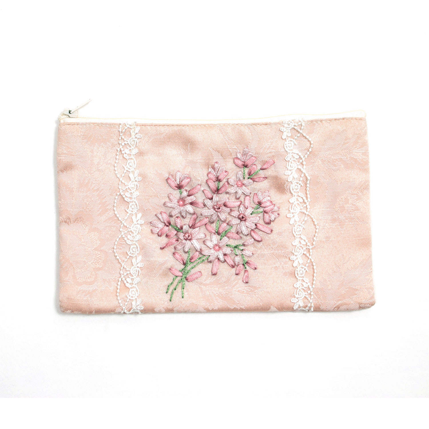 リボン刺繍 ピンク マルチケース - 画像1