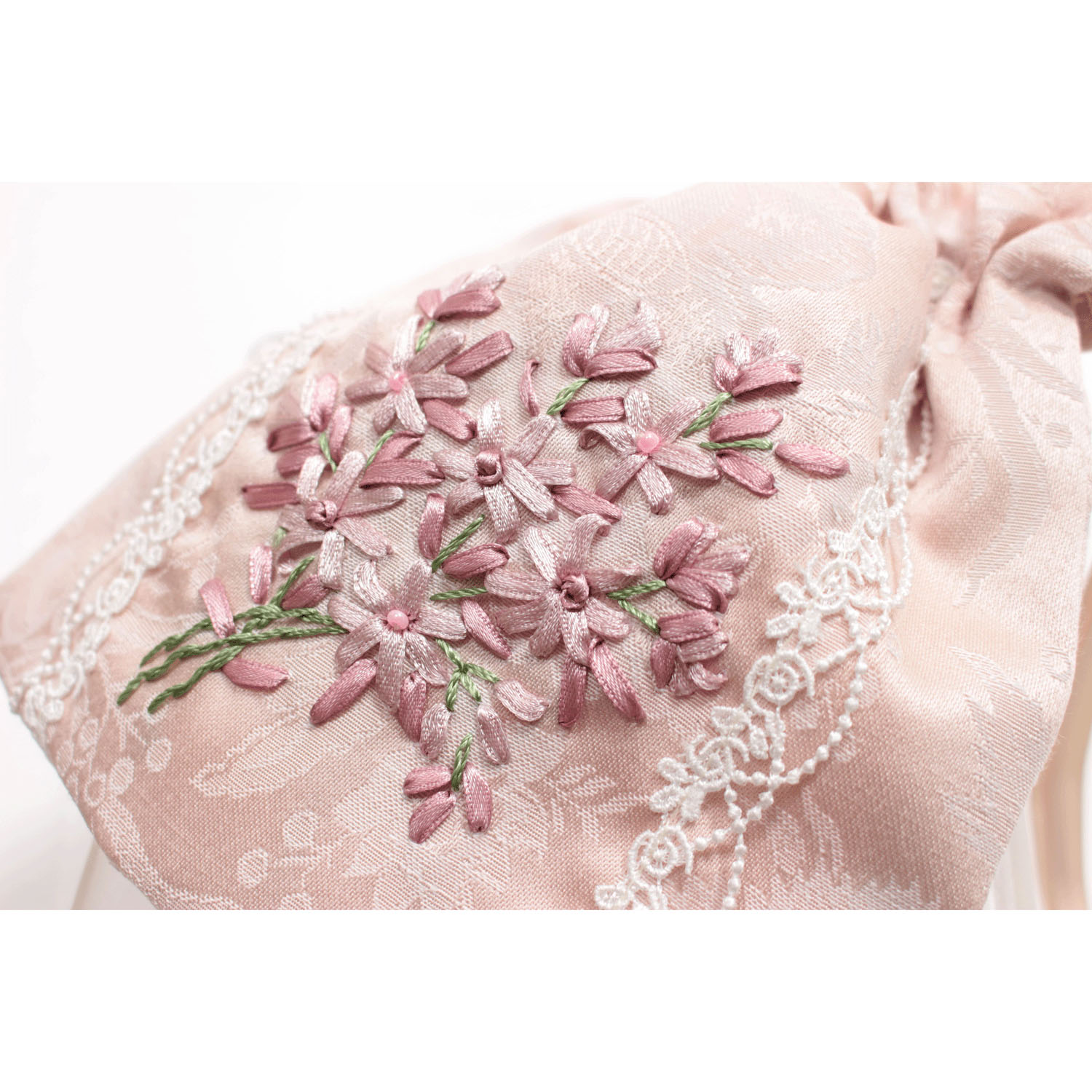 リボン刺繍 ピンク 巾着 - 画像3