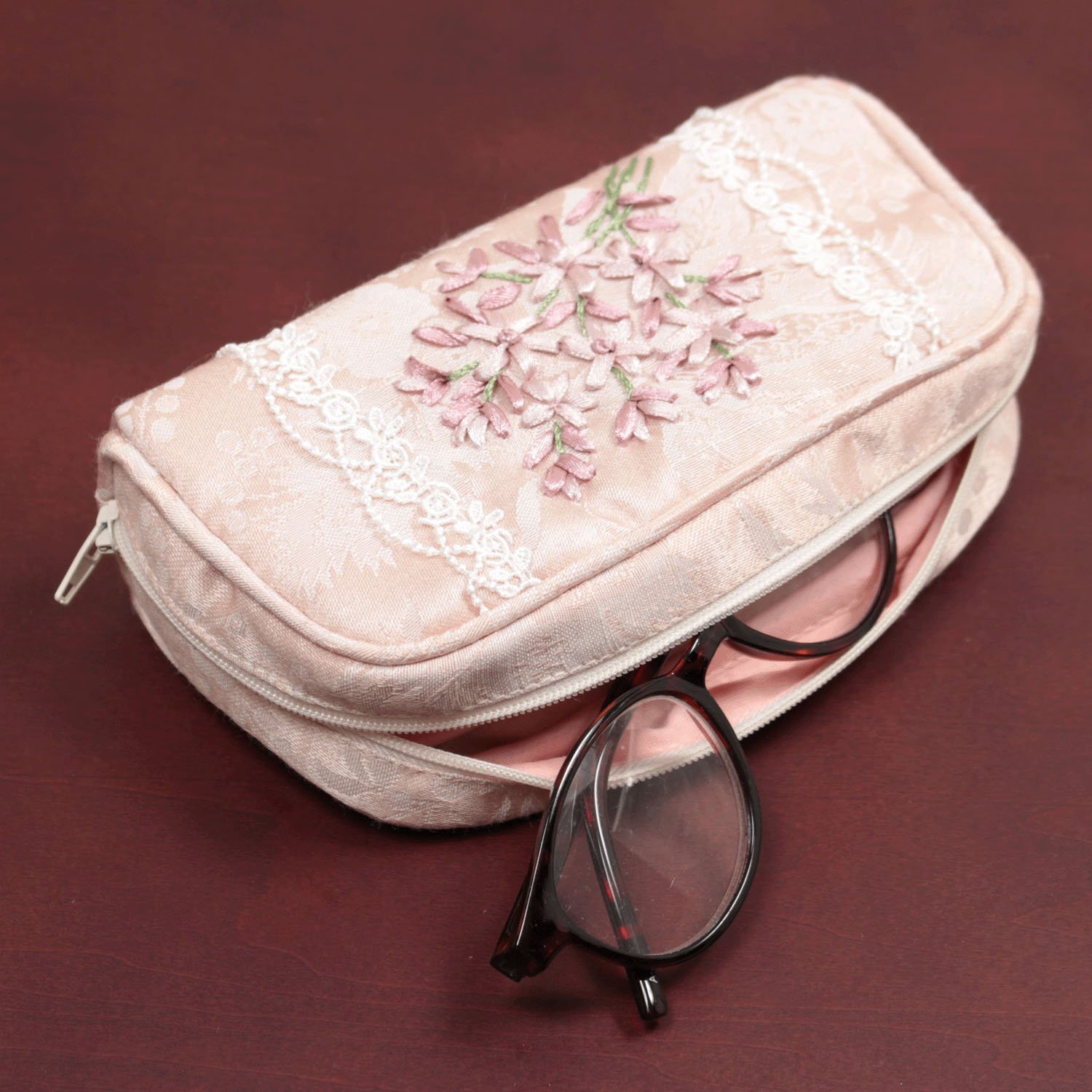 リボン刺繍 ピンク 眼鏡ケース - 画像5