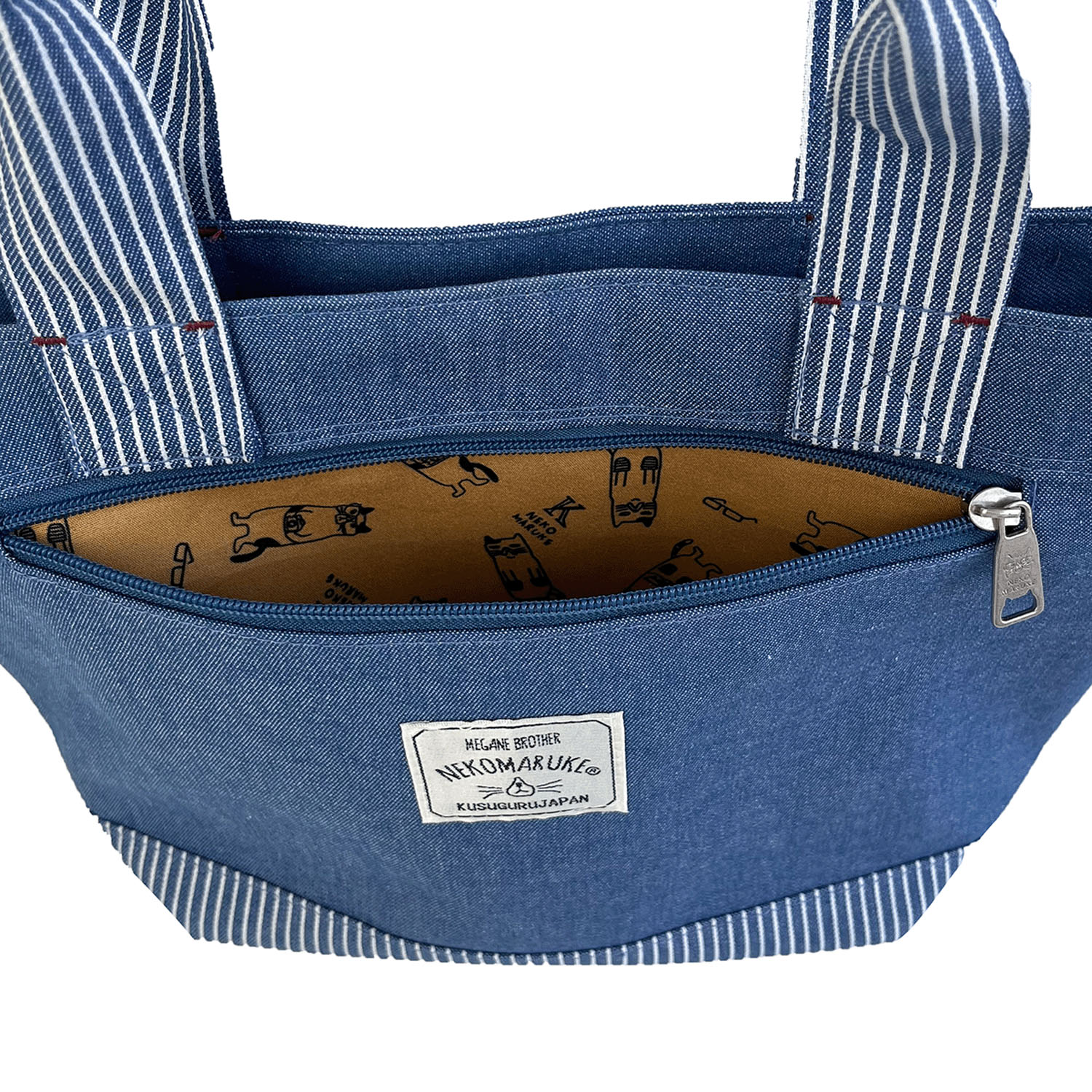 デニム調＆ヒッコリーミニバッグ ネコまるけ - 画像7
