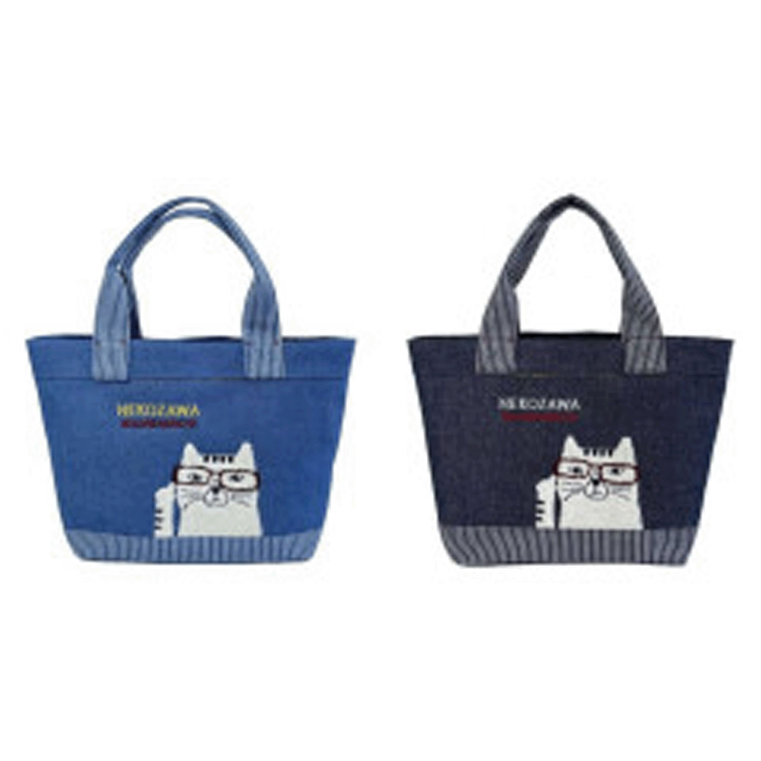 デニム調＆ヒッコリーミニバッグ ネコまるけ