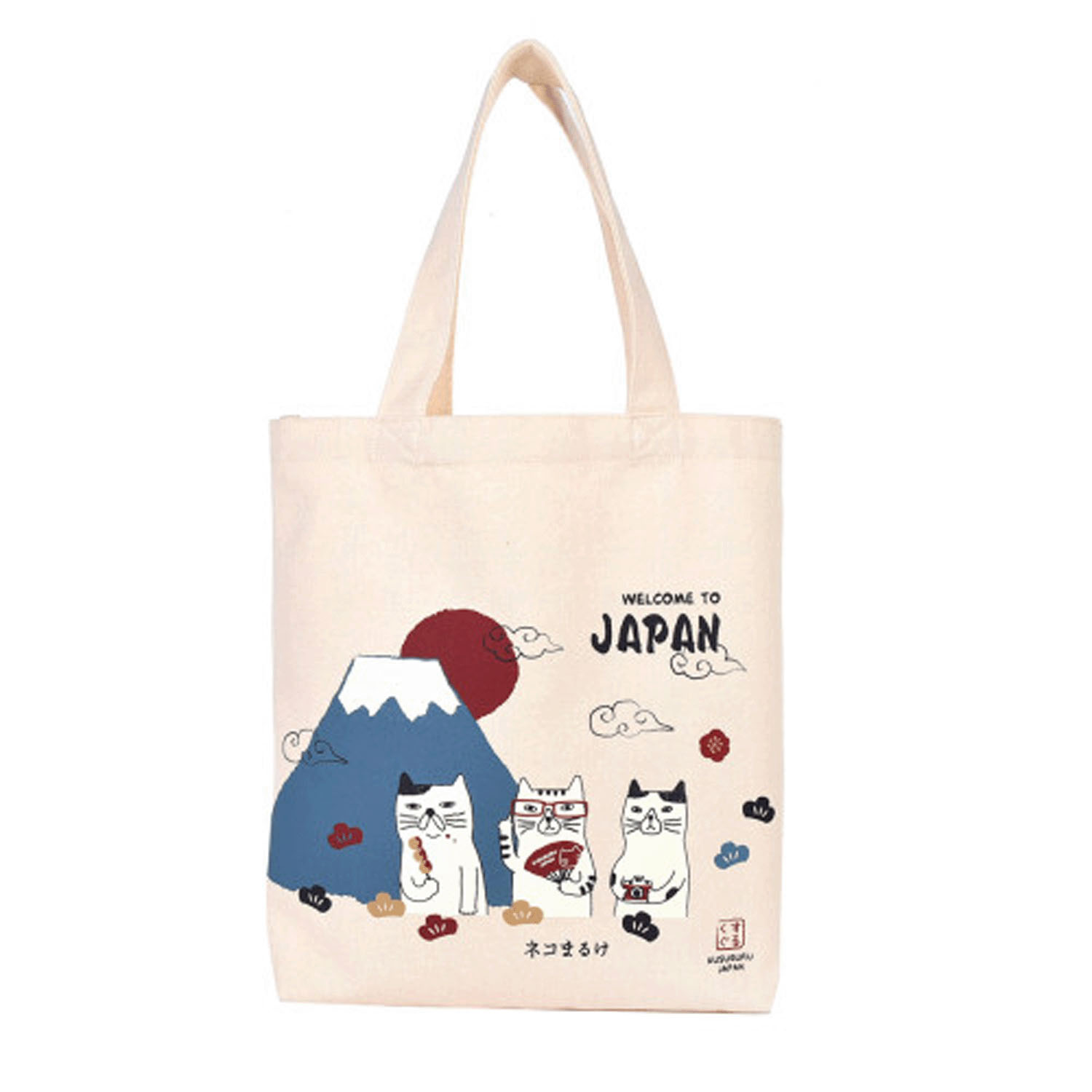 和柄キャンバストートバッグ ネコまるけと富士山柄 - 画像1