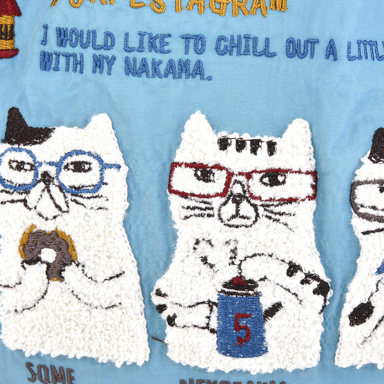 撥水加工刺繍ワッシャーバッグ M ネコまるけ柄 - 画像14