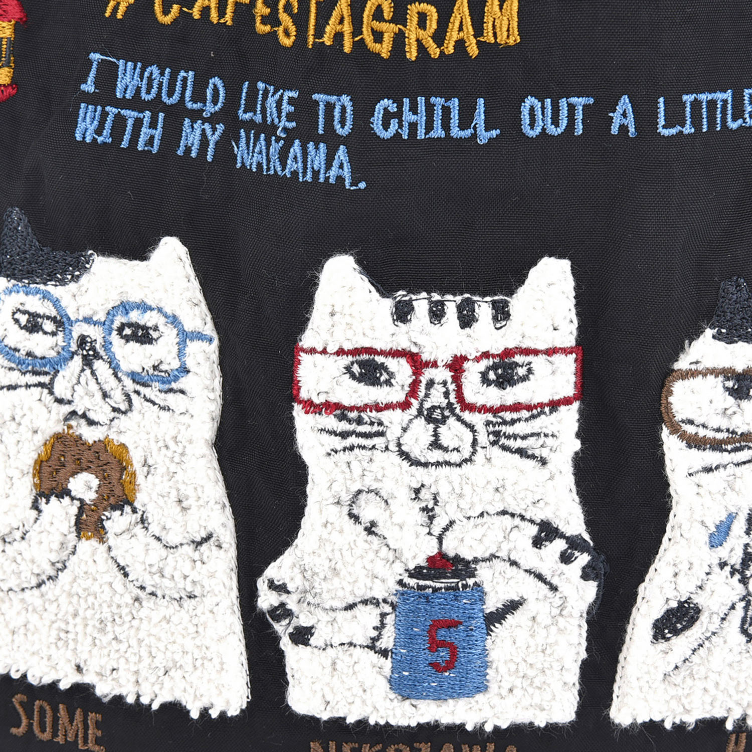 撥水加工刺繍ワッシャーバッグ M ネコまるけ柄 - 画像6