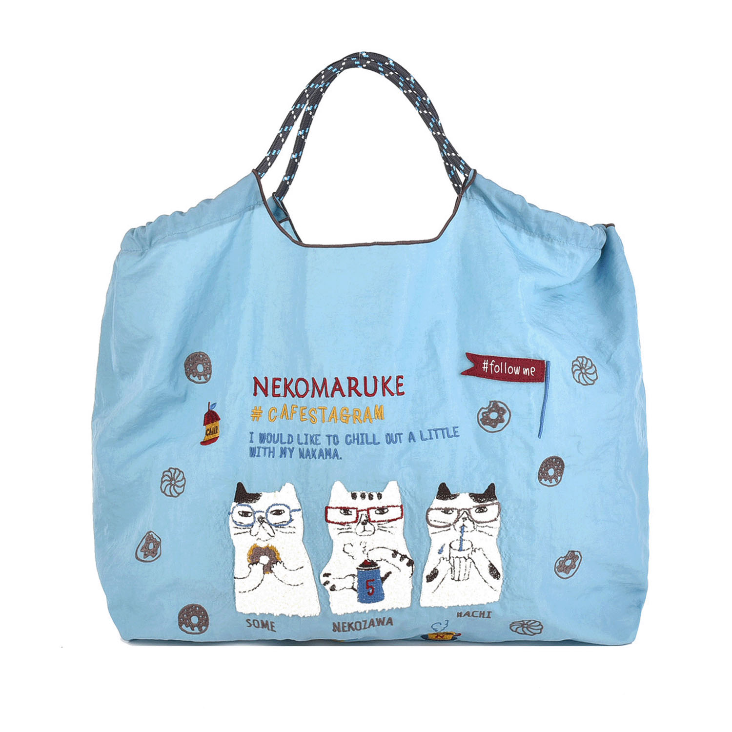 撥水加工刺繍ワッシャーバッグ L ネコまるけ柄 - 画像13