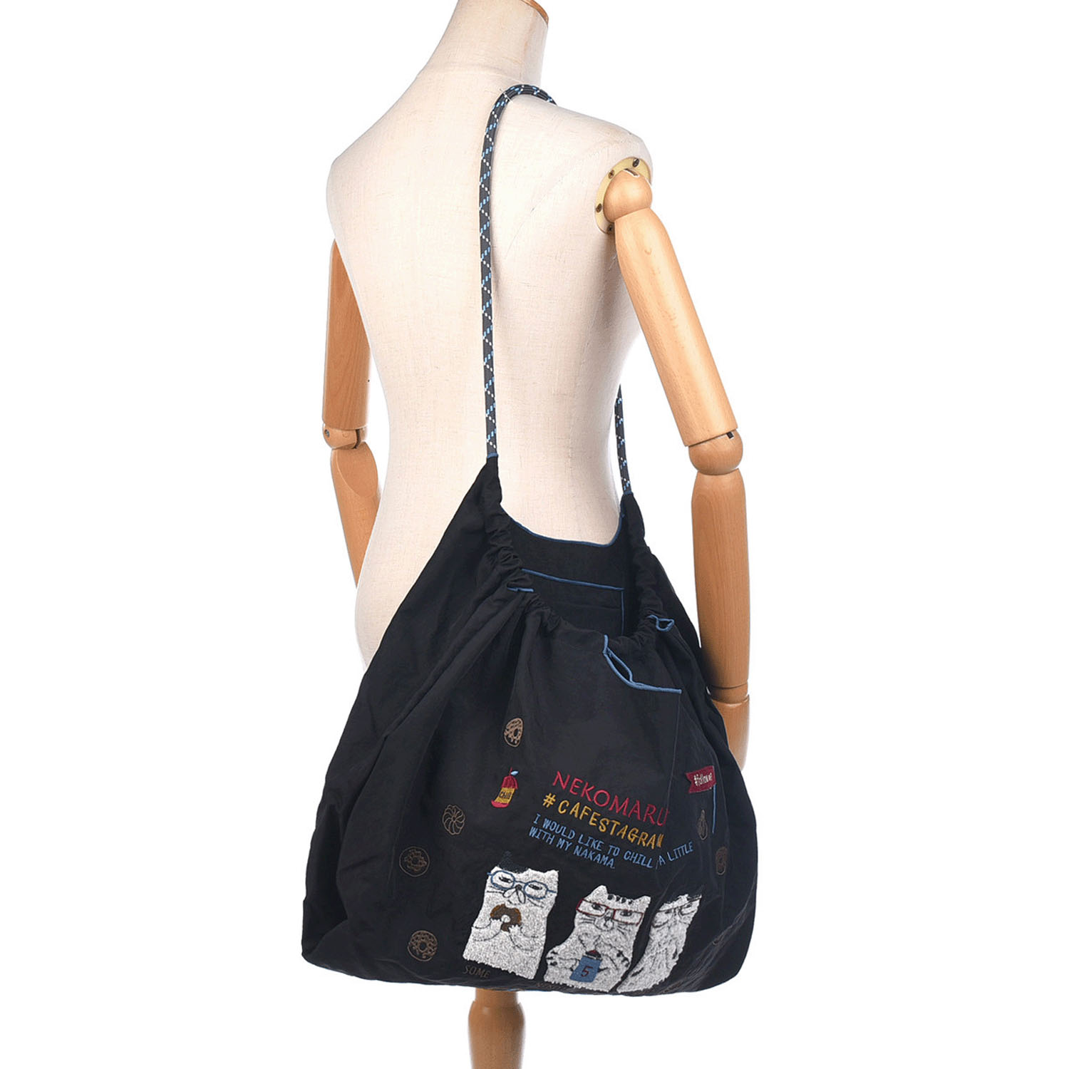 撥水加工刺繍ワッシャーバッグ L ネコまるけ柄 - 画像10