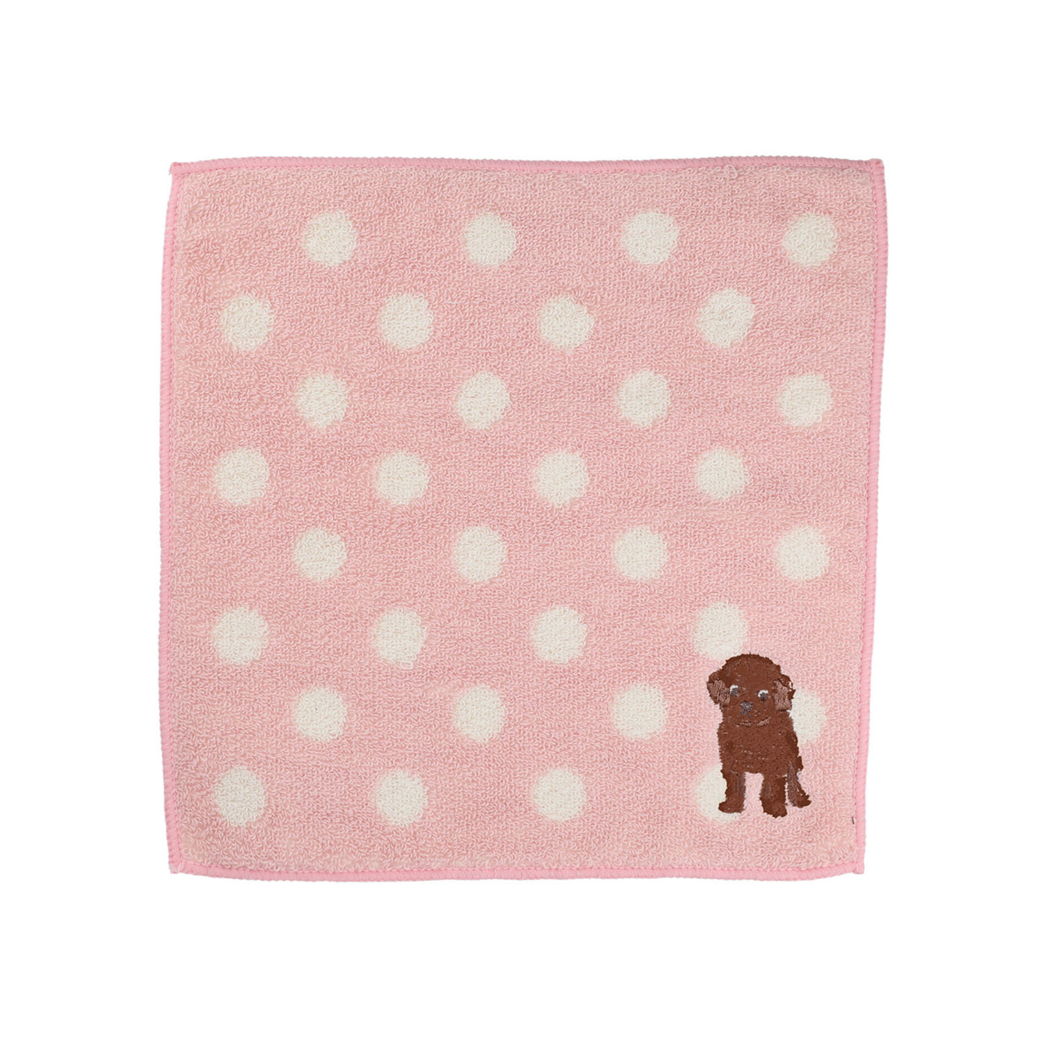 タオルハンカチ ポイントプードル ピンク - 画像1