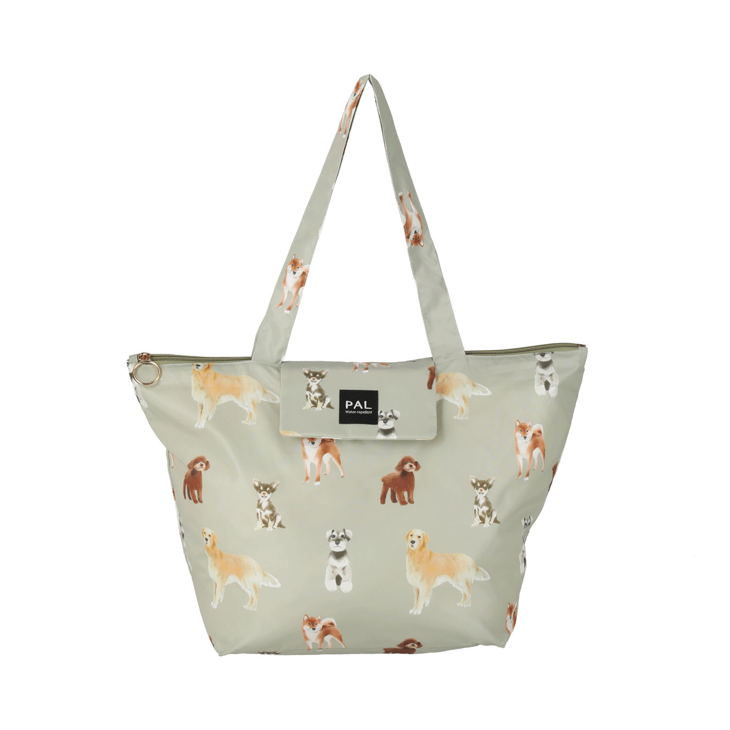 ファスナー付きトートバッグ メニードッグ カーキ