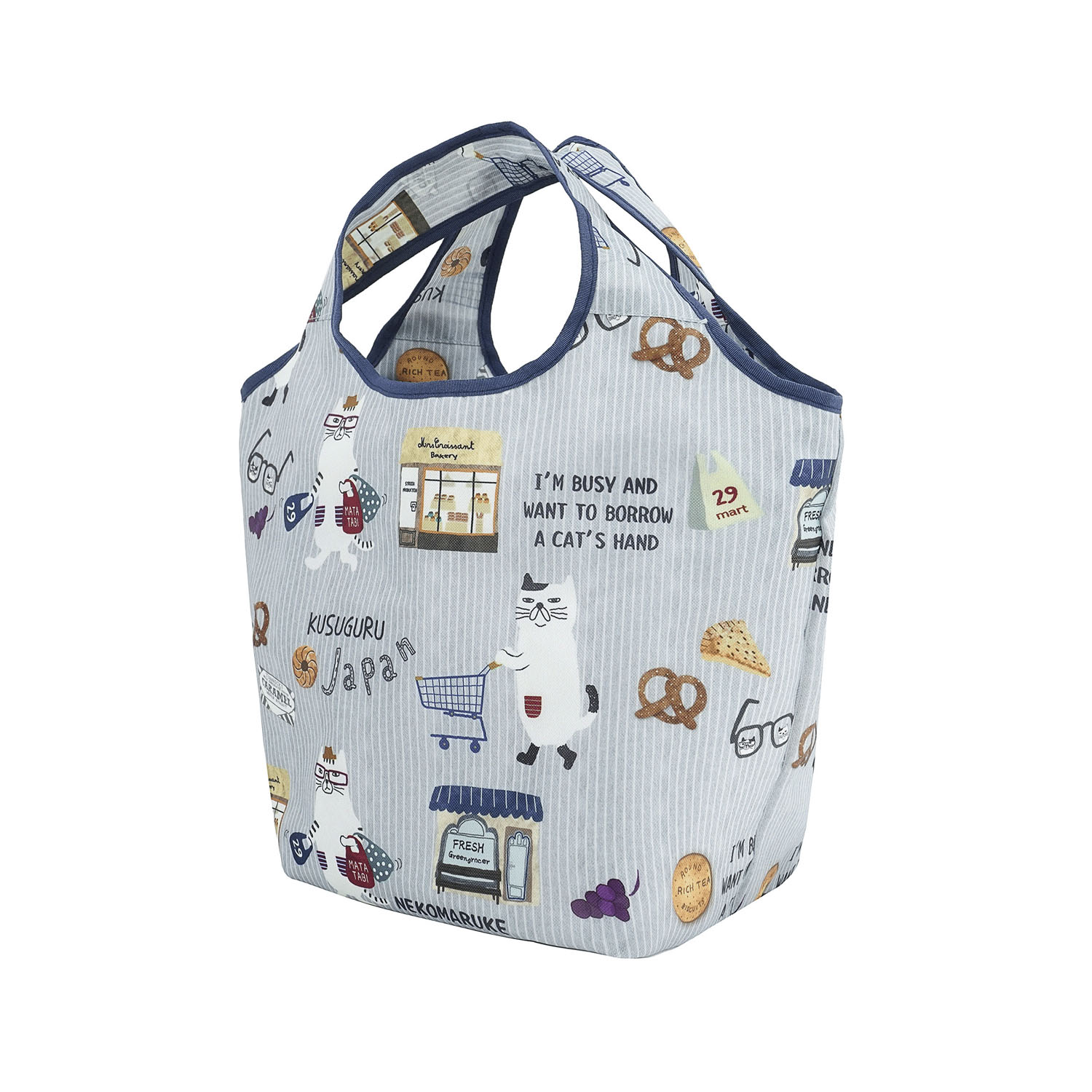 シルバー保冷保温 折り畳みエコバッグ（Sサイズ） ネコまるけ柄 - 画像2
