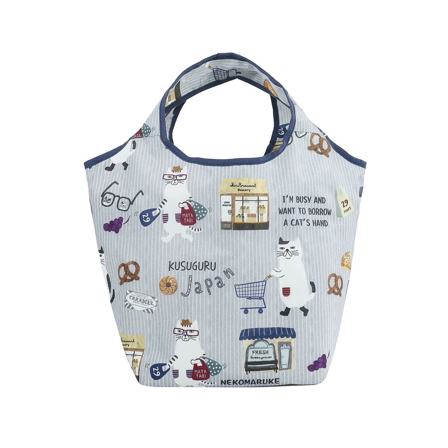 シルバー保冷保温 折り畳みエコバッグ（Sサイズ） ネコまるけ柄 - 画像1