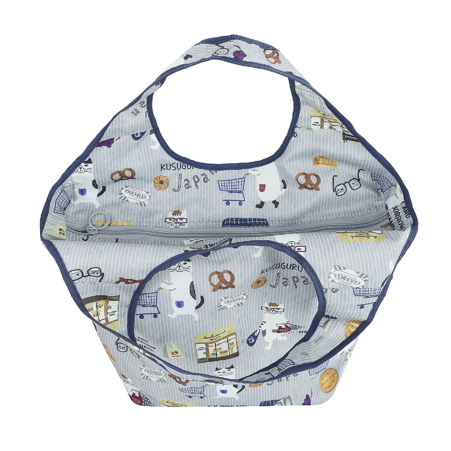 シルバー保冷保温 折り畳みエコバッグ（Lサイズ） ネコまるけ柄 - 画像4