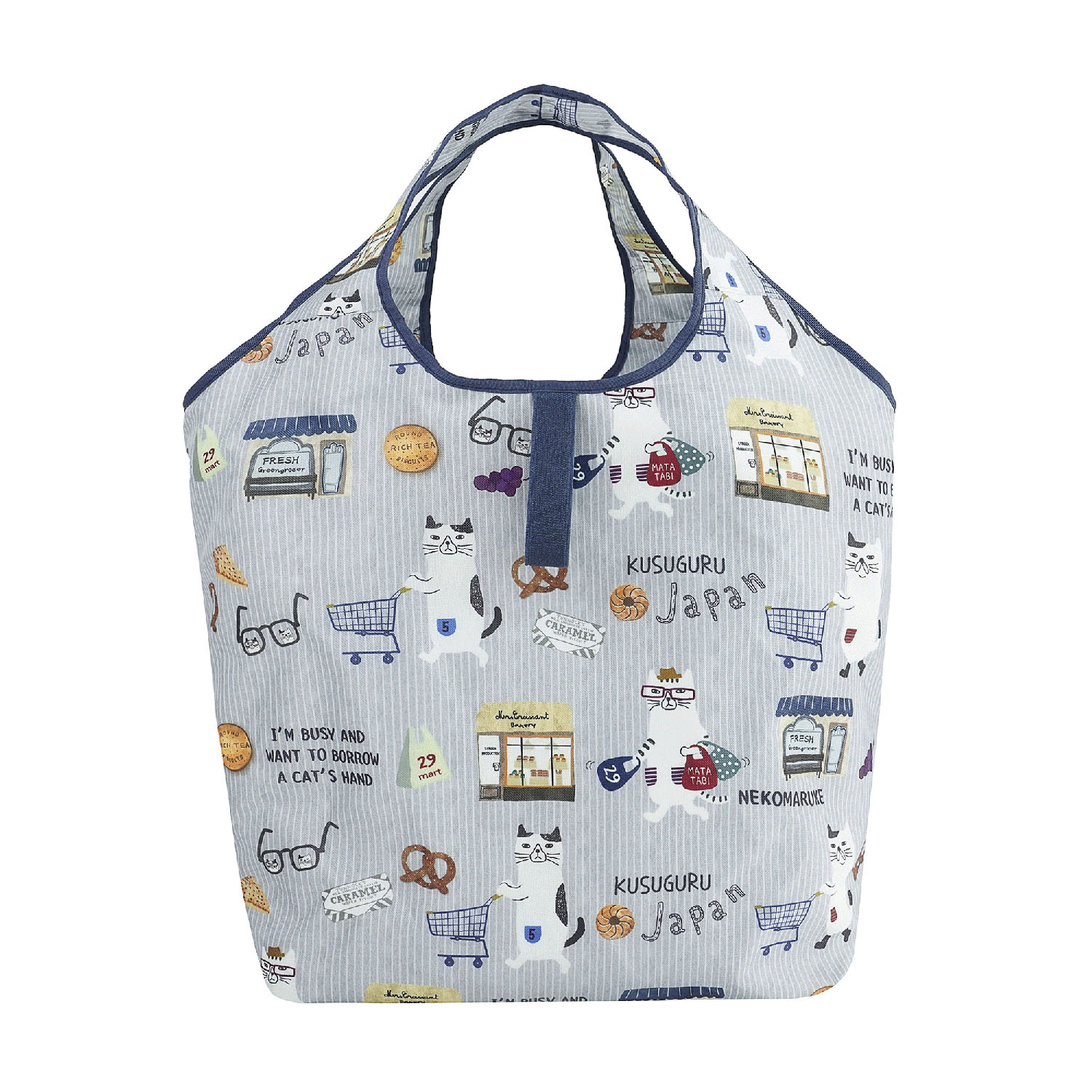 シルバー保冷保温 折り畳みエコバッグ（Lサイズ） ネコまるけ柄 - 画像4