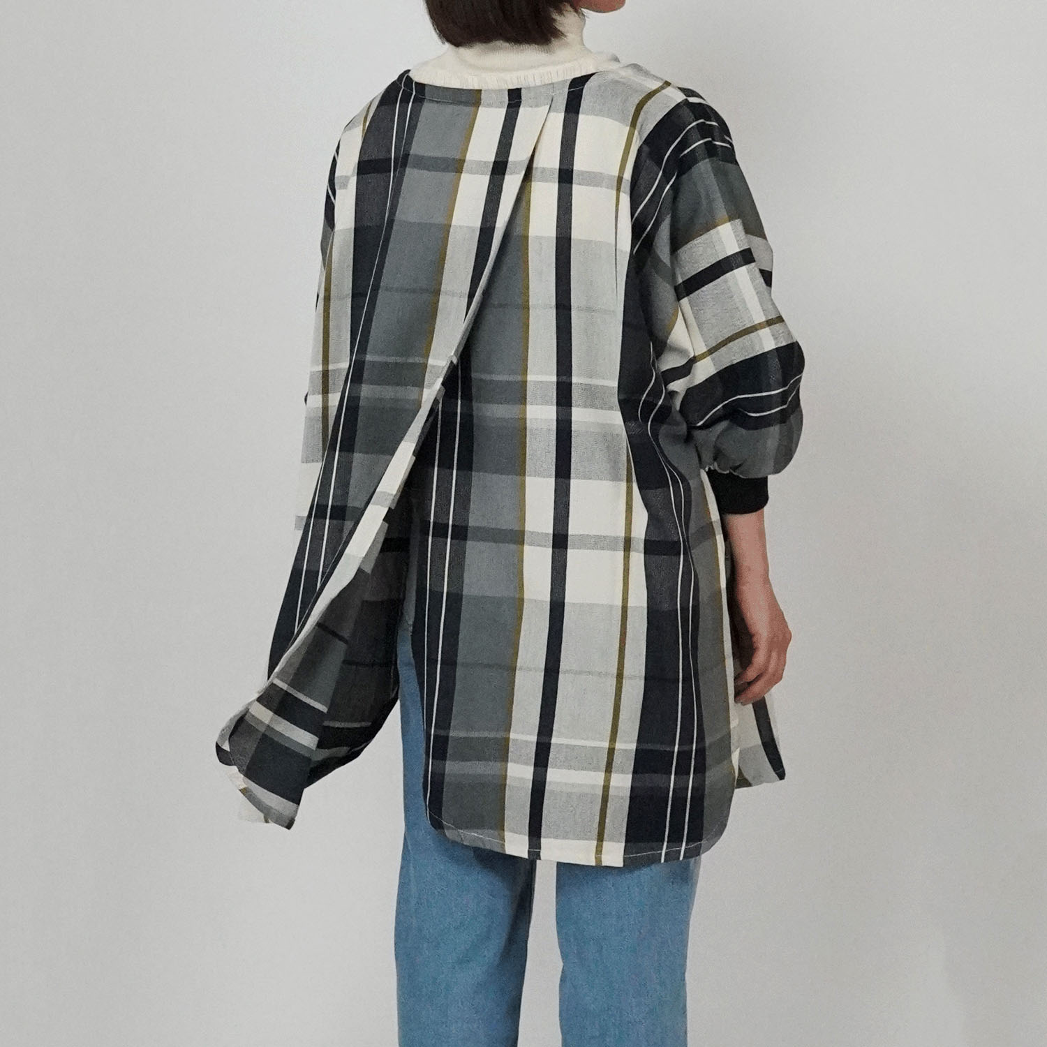 ヒュージチェック 花びらリブ袖かっぽう着