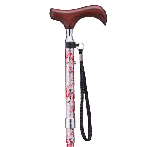 愛杖折りたたみステッキ 花柄ピンク - 画像1