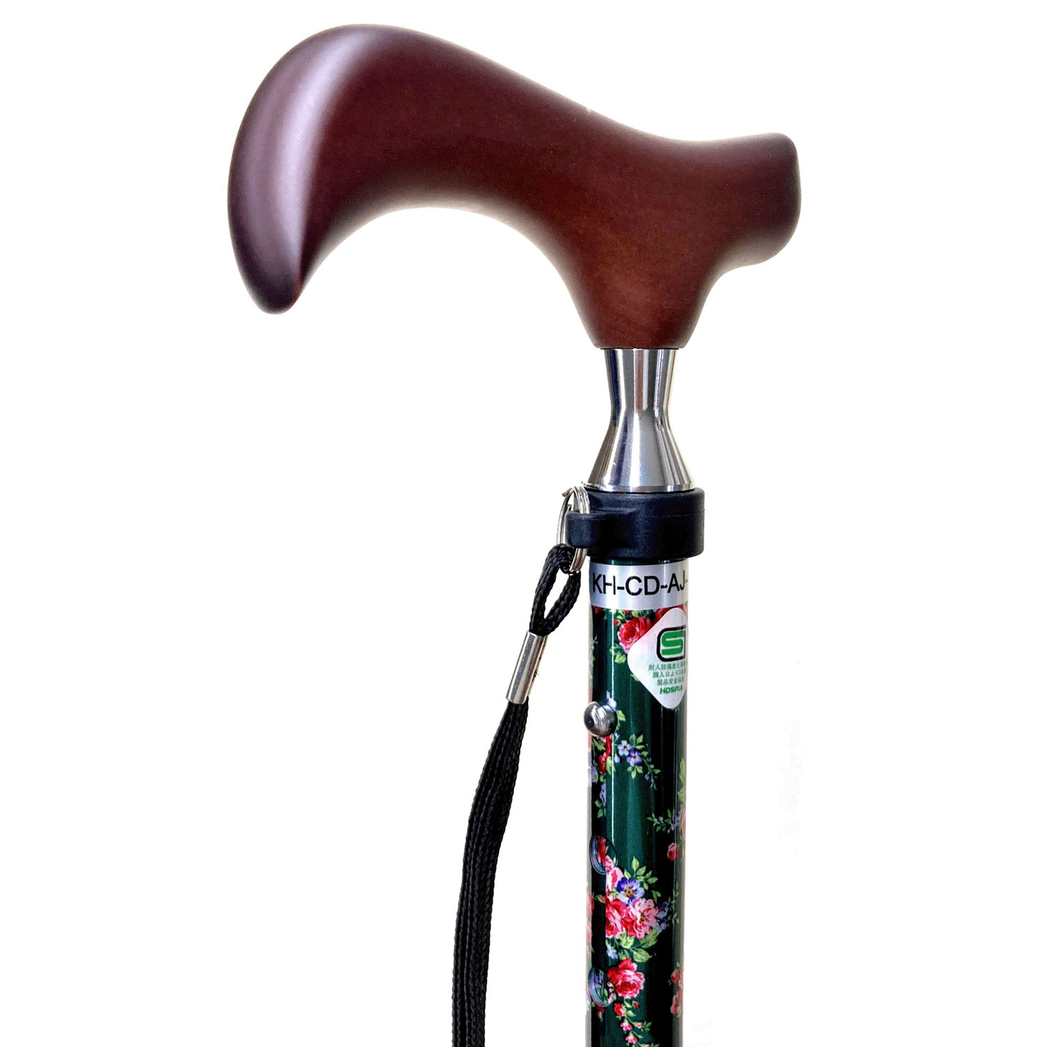 愛杖伸縮ステッキEシリーズ グリーン花柄 - 画像2