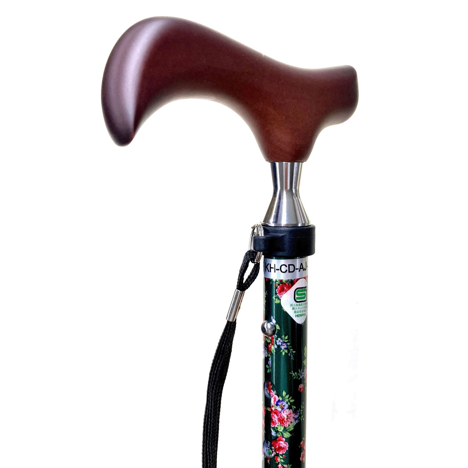 愛杖折りたたみステッキ 花柄グリーン - 画像2