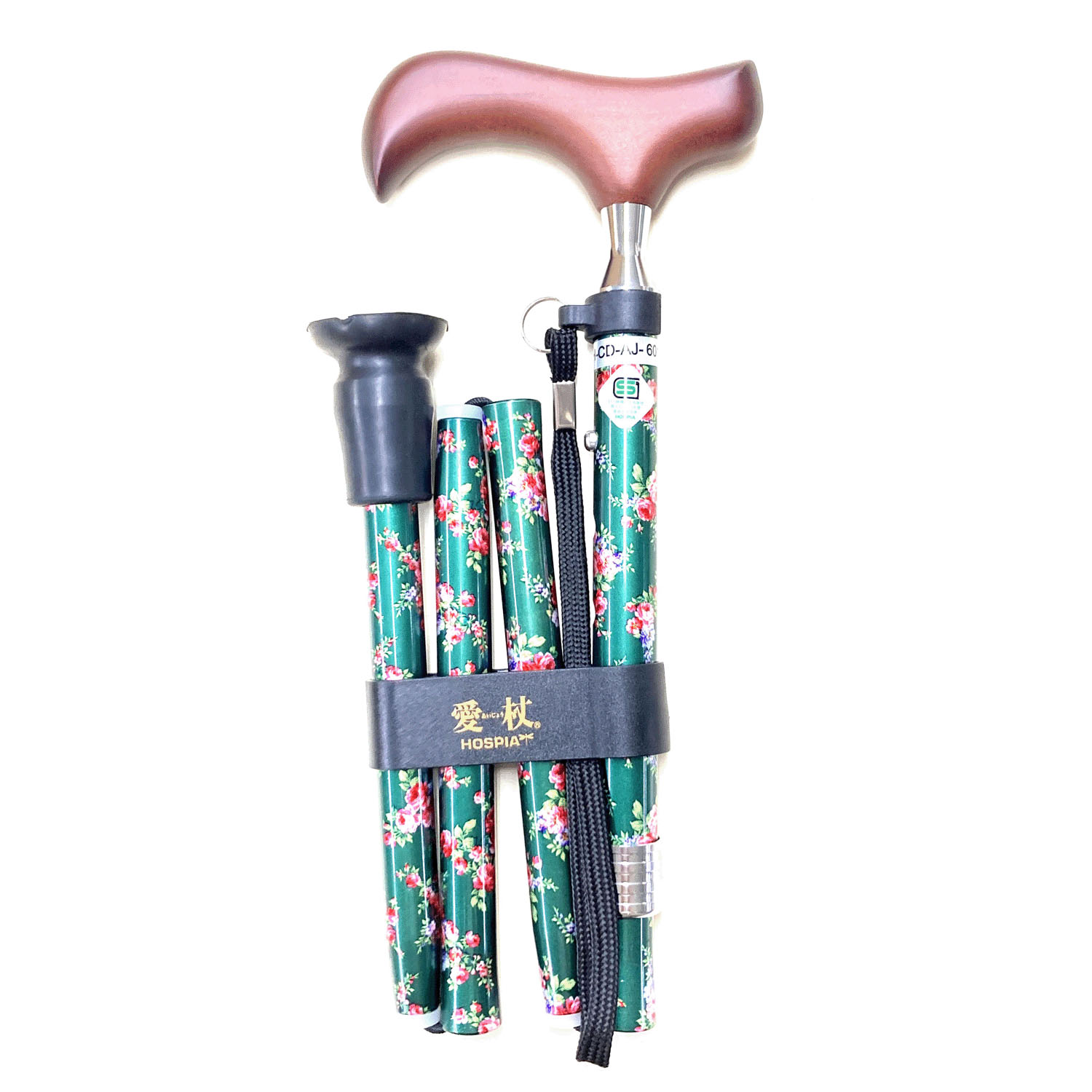 愛杖折りたたみステッキ 花柄グリーン - 画像3