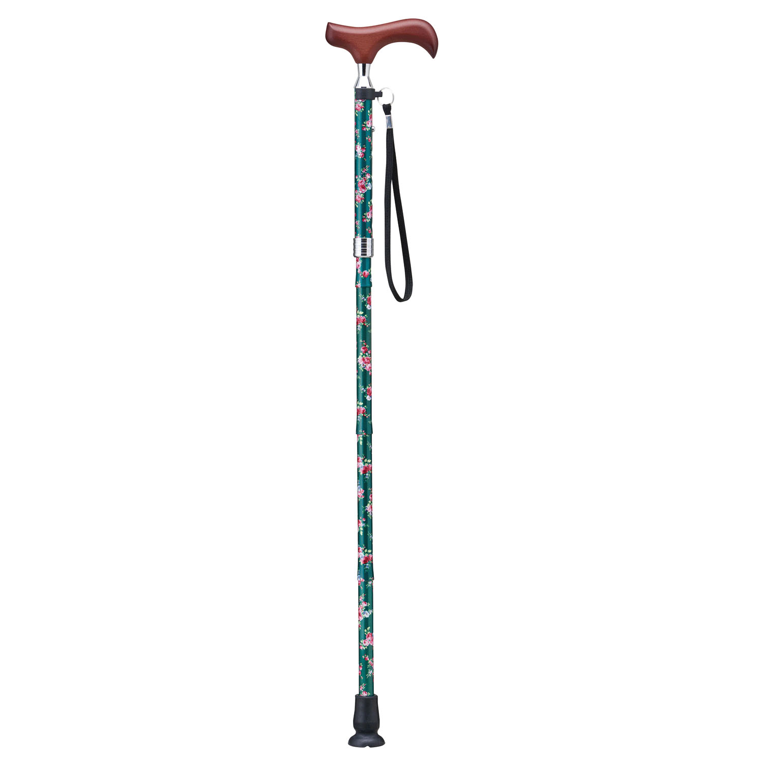 愛杖折りたたみステッキ 花柄グリーン - 画像1