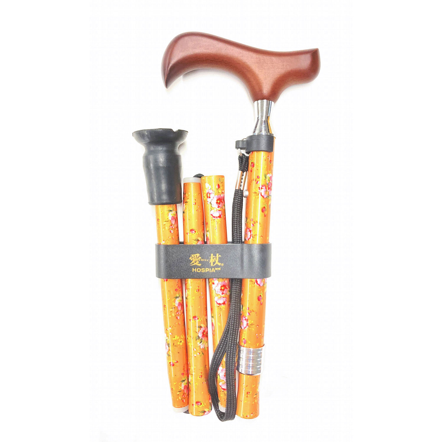 愛杖折りたたみステッキ 花柄ベージュ - 画像3