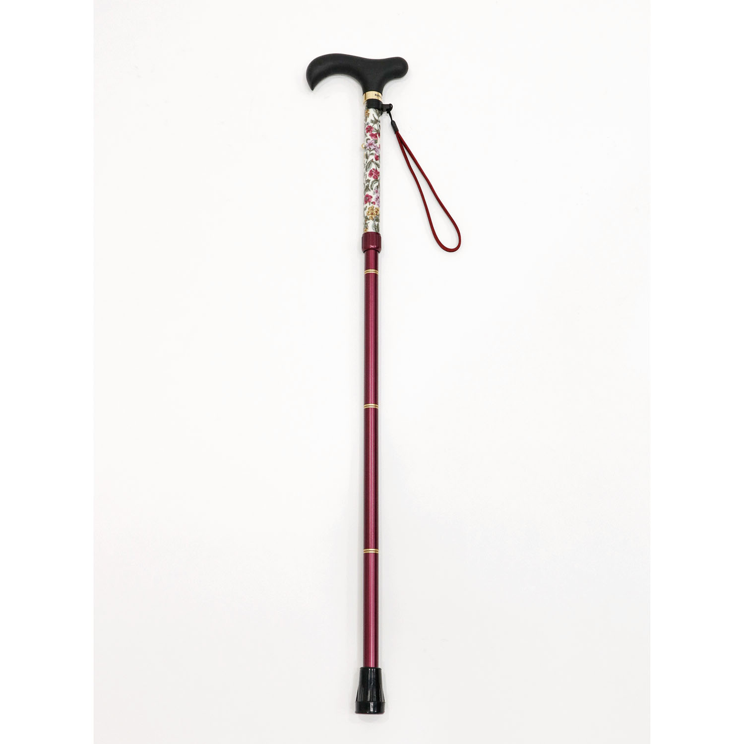 やわらかグリップ花柄生地巻き折りたたみステッキ - 画像2