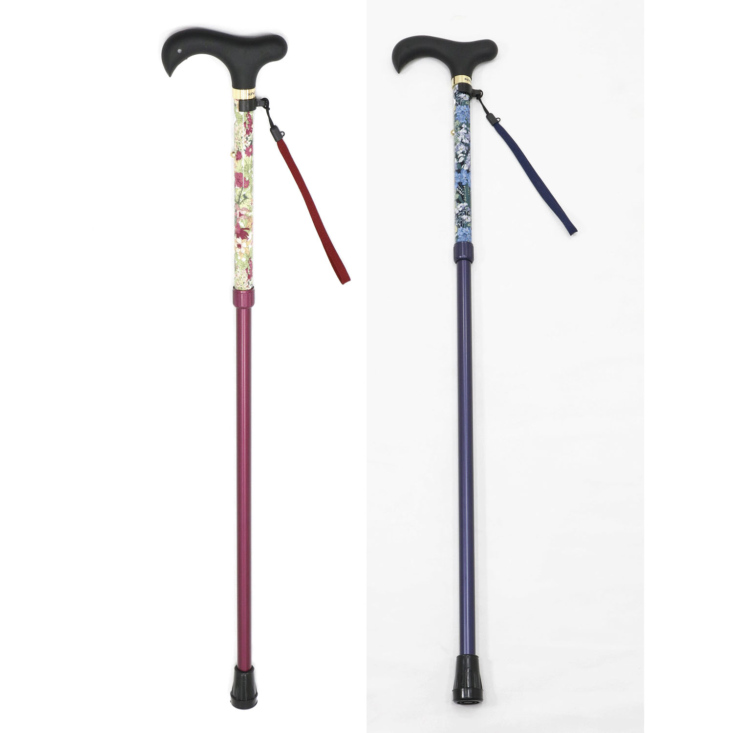 やわらかグリップ花柄生地巻き伸縮ステッキ - 画像1