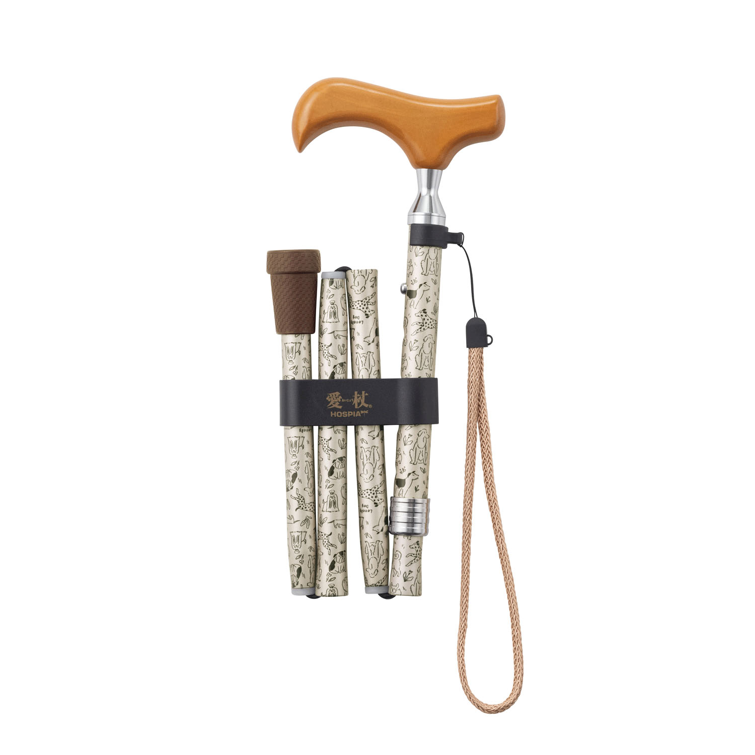 愛杖ラブリードッグ 折畳ステッキ ベージュ - 画像1