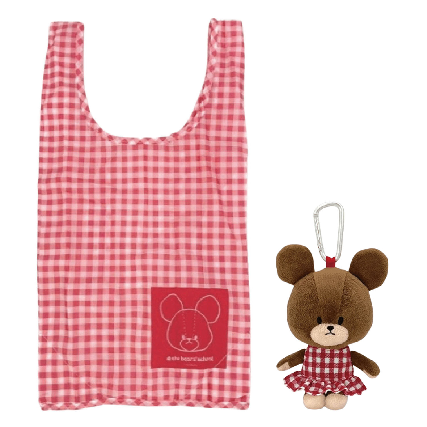 くまのがっこう ぬいぐるみエコバッグ ギンガムチェックレッド - 画像1