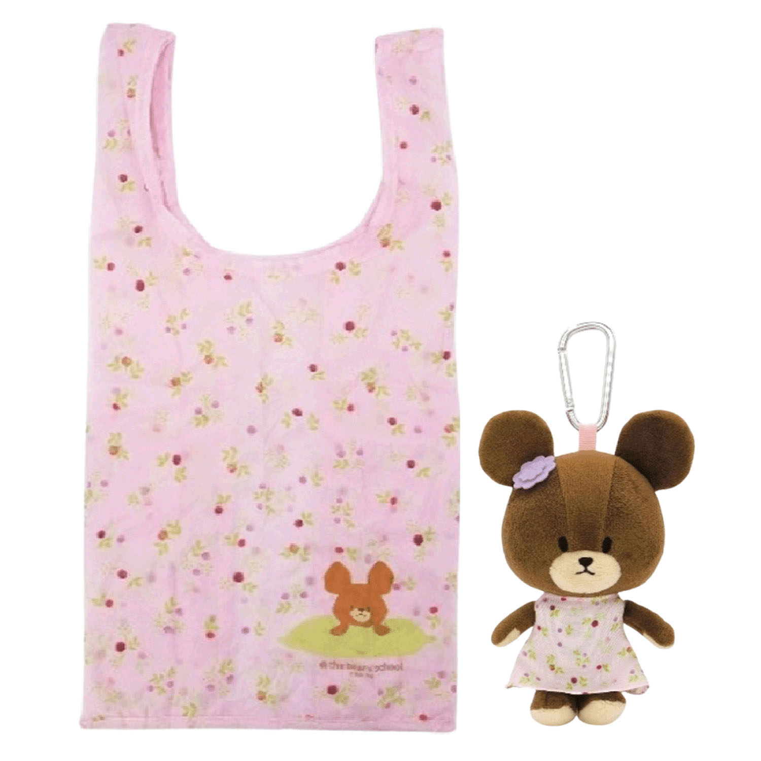 くまのがっこう ぬいぐるみエコバッグ 小花柄ピンク